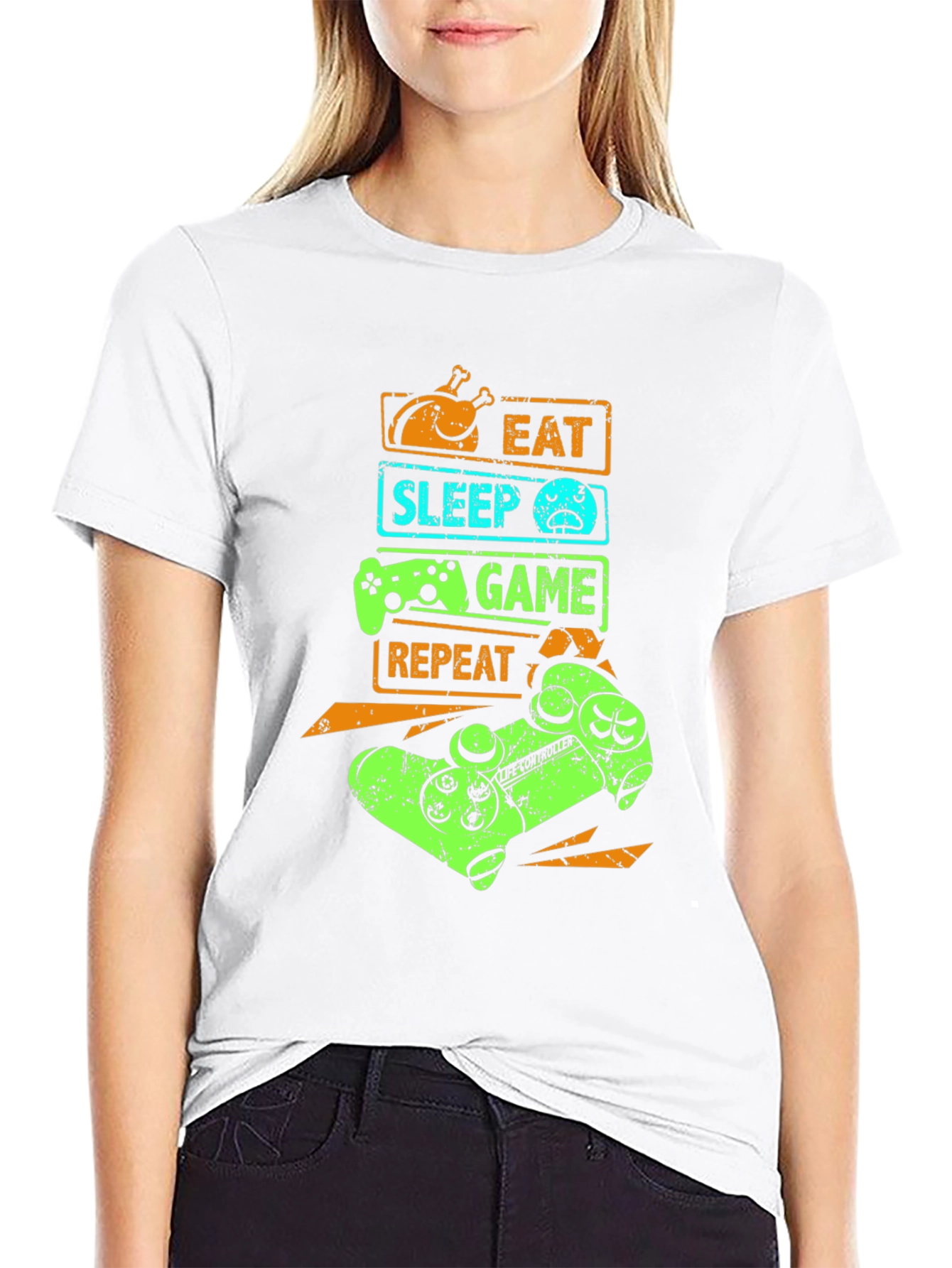 Black Eat Sleep Game Repeat Graphic T-Shirt view 9