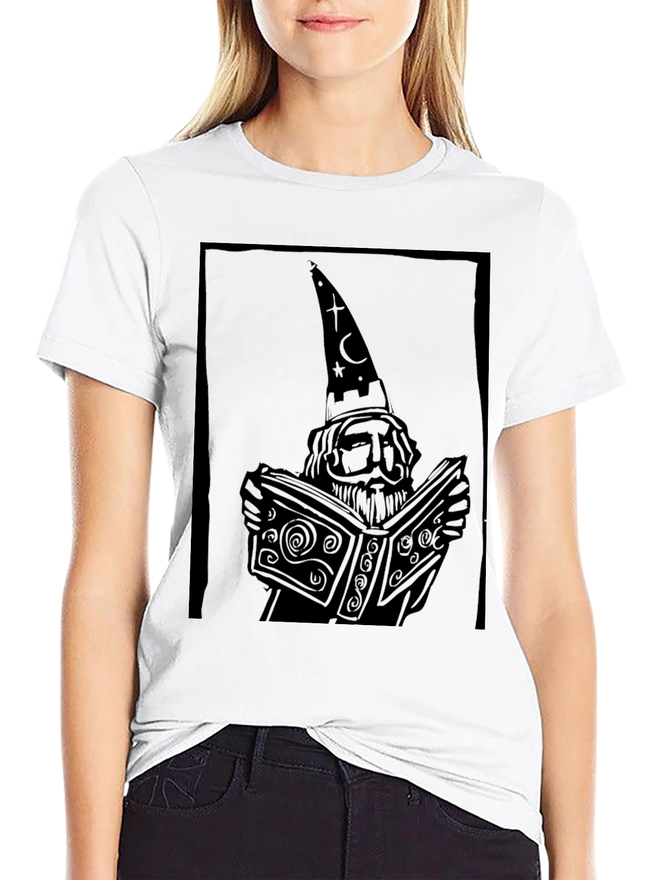 Black Wizard Reading Book Graphic Black T-Shirt view 9