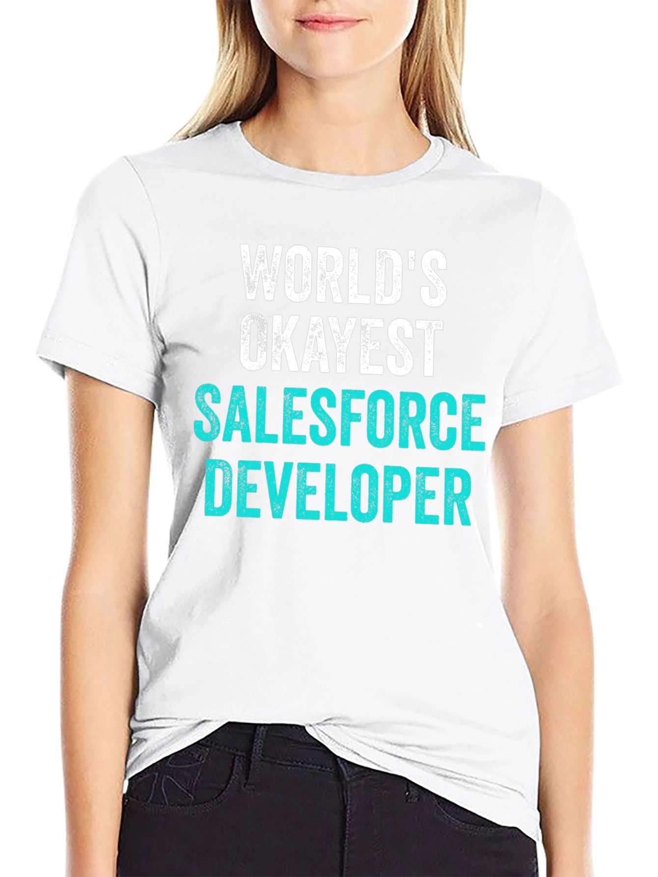 Black World's Okayest Salesforce Developer T-Shirt view 9