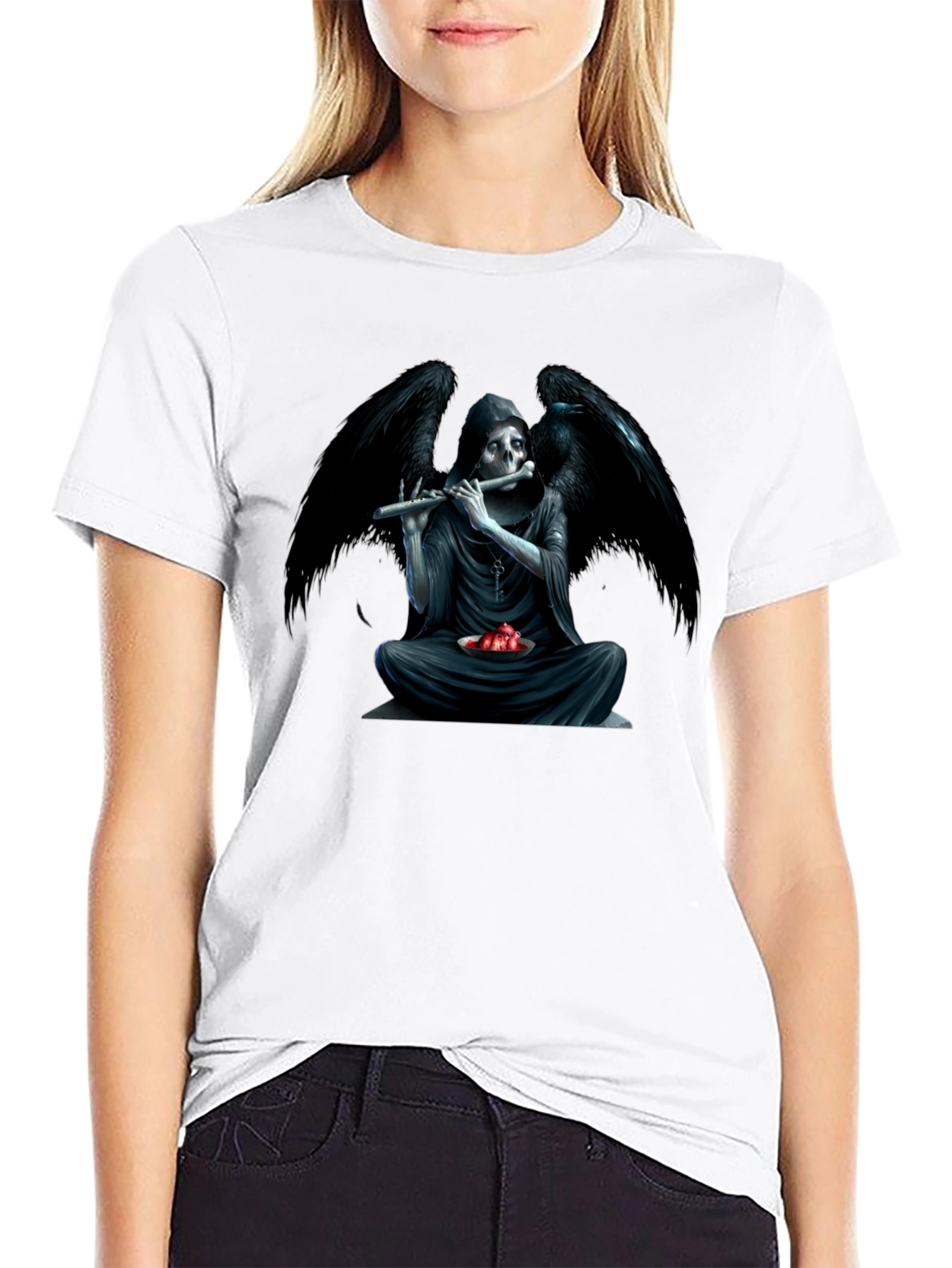 Black Grim Reaper Flute Graphic T-Shirt view 9