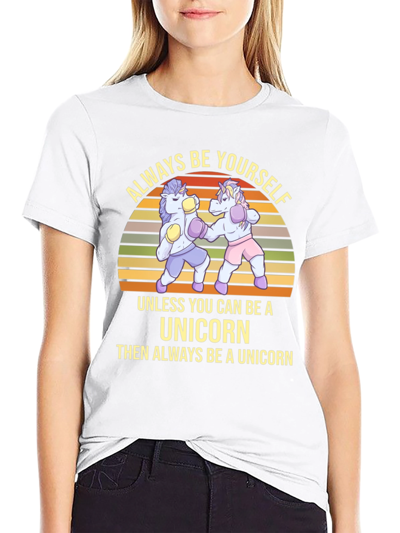Black Always Be Yourself Unicorn Boxing Graphic Tee view 9