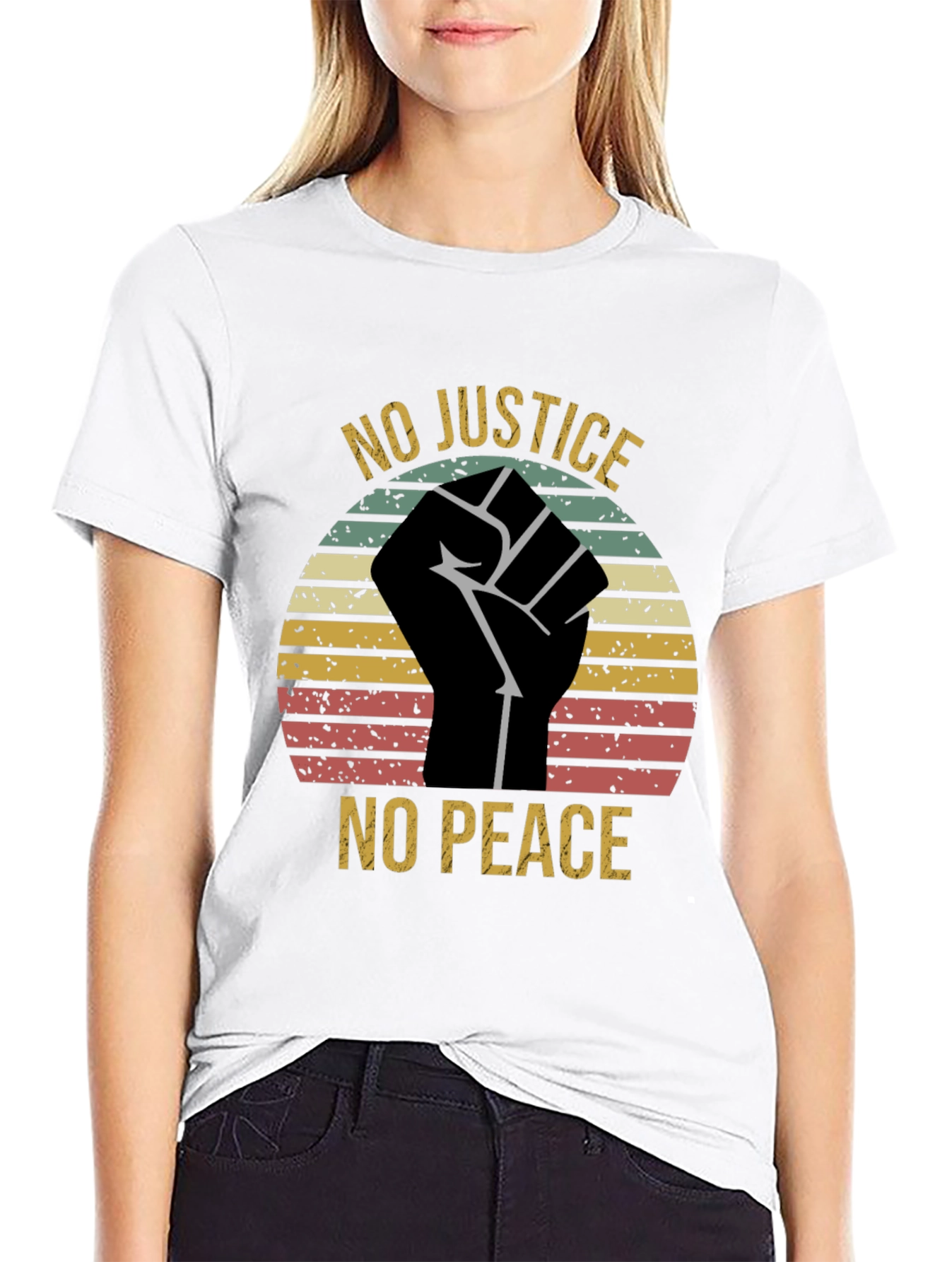 Black No Justice No Peace Graphic T-Shirt view 9
