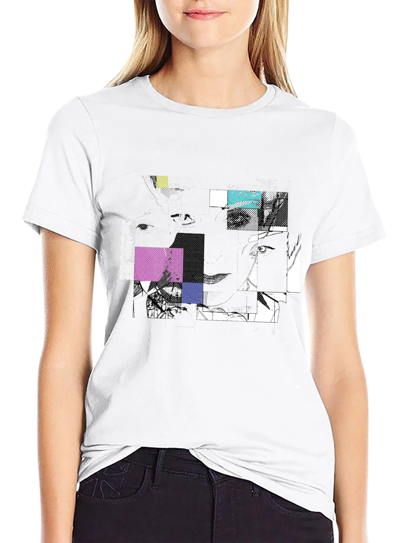 Black Abstract Geometric Graphic Print Black T-Shirt view 9