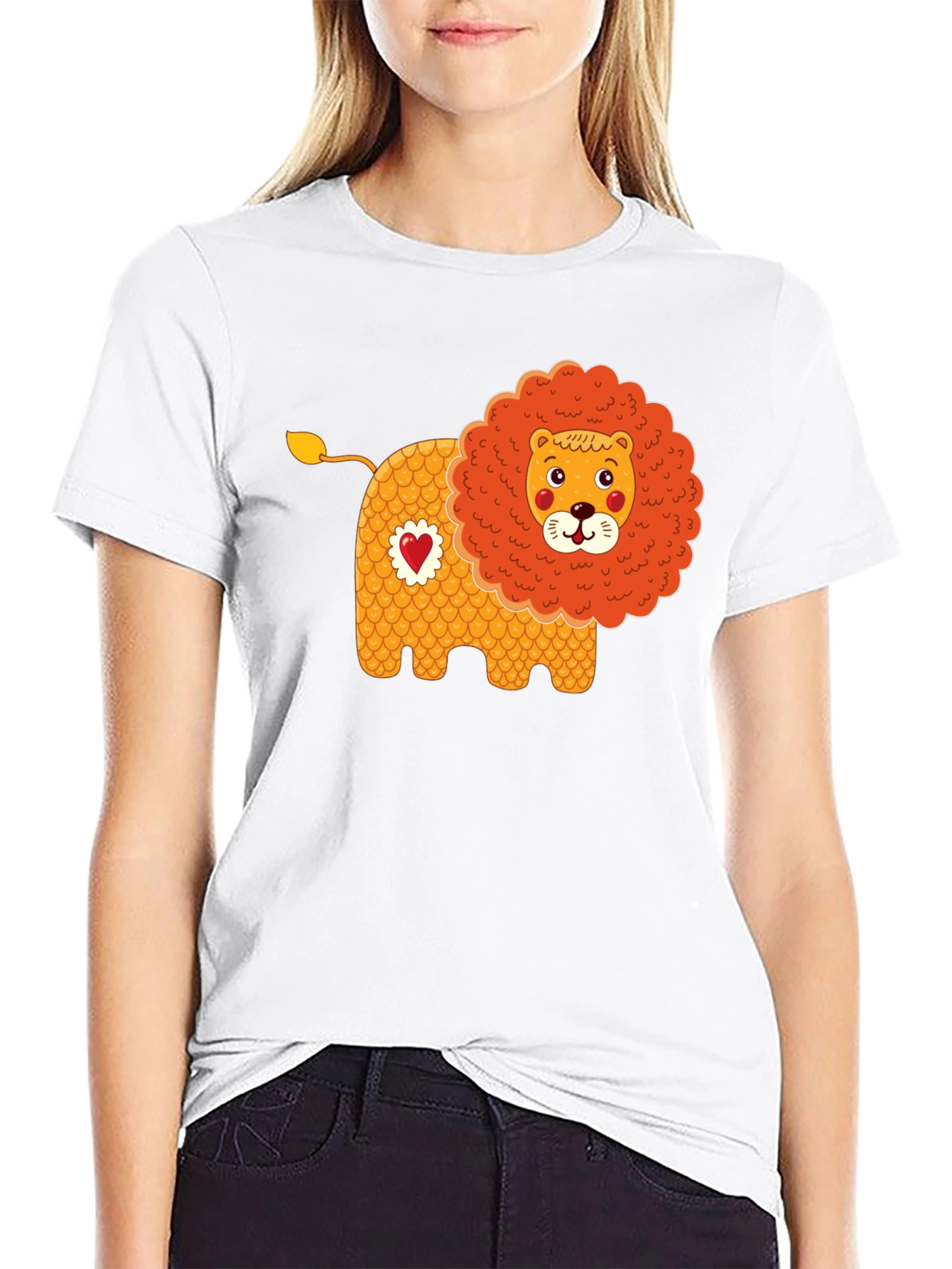 Black Cute Cartoon Lion Graphic Tee - Black view 9