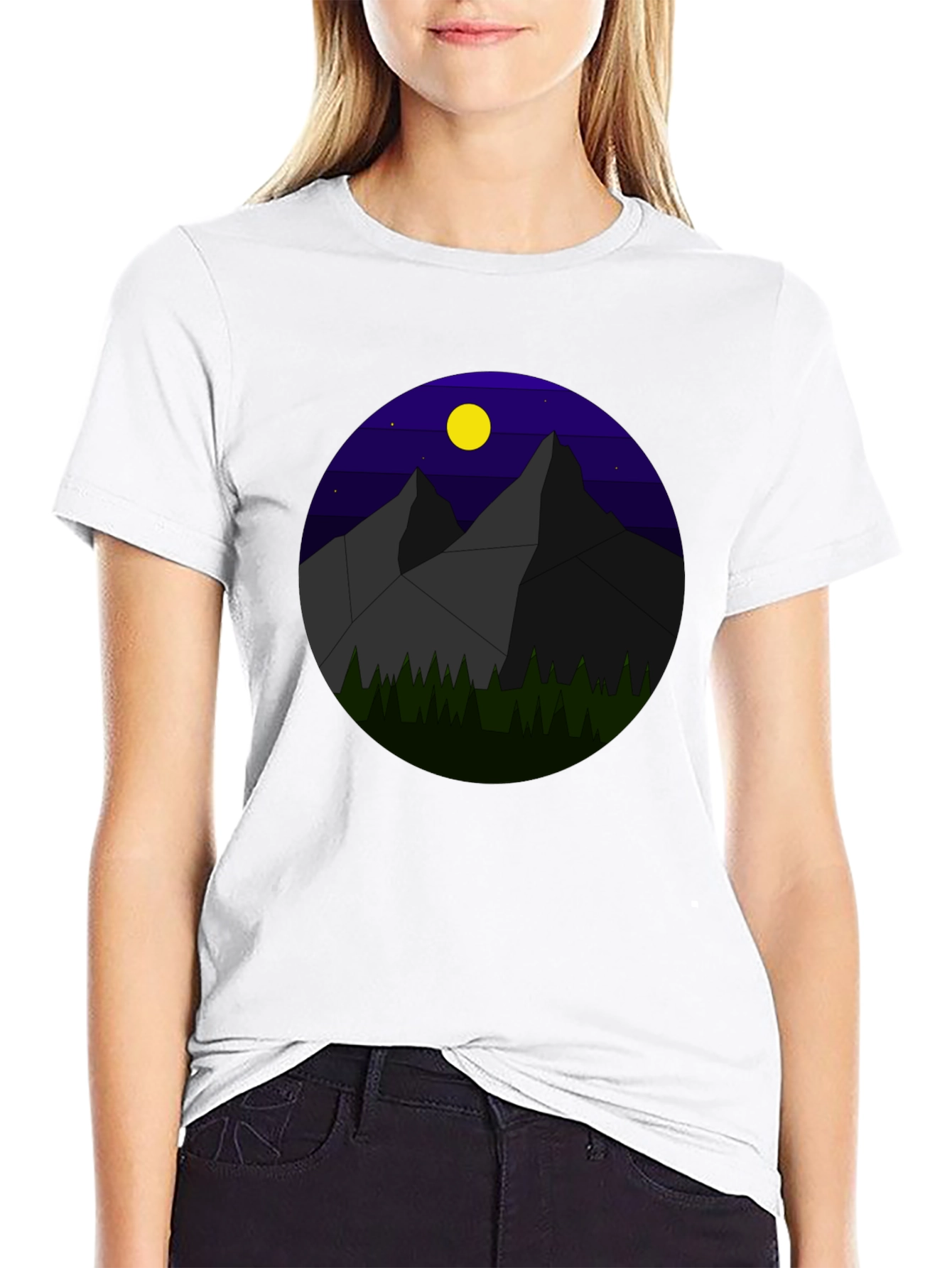 Black Geometric Mountain Nightscape T-Shirt view 9