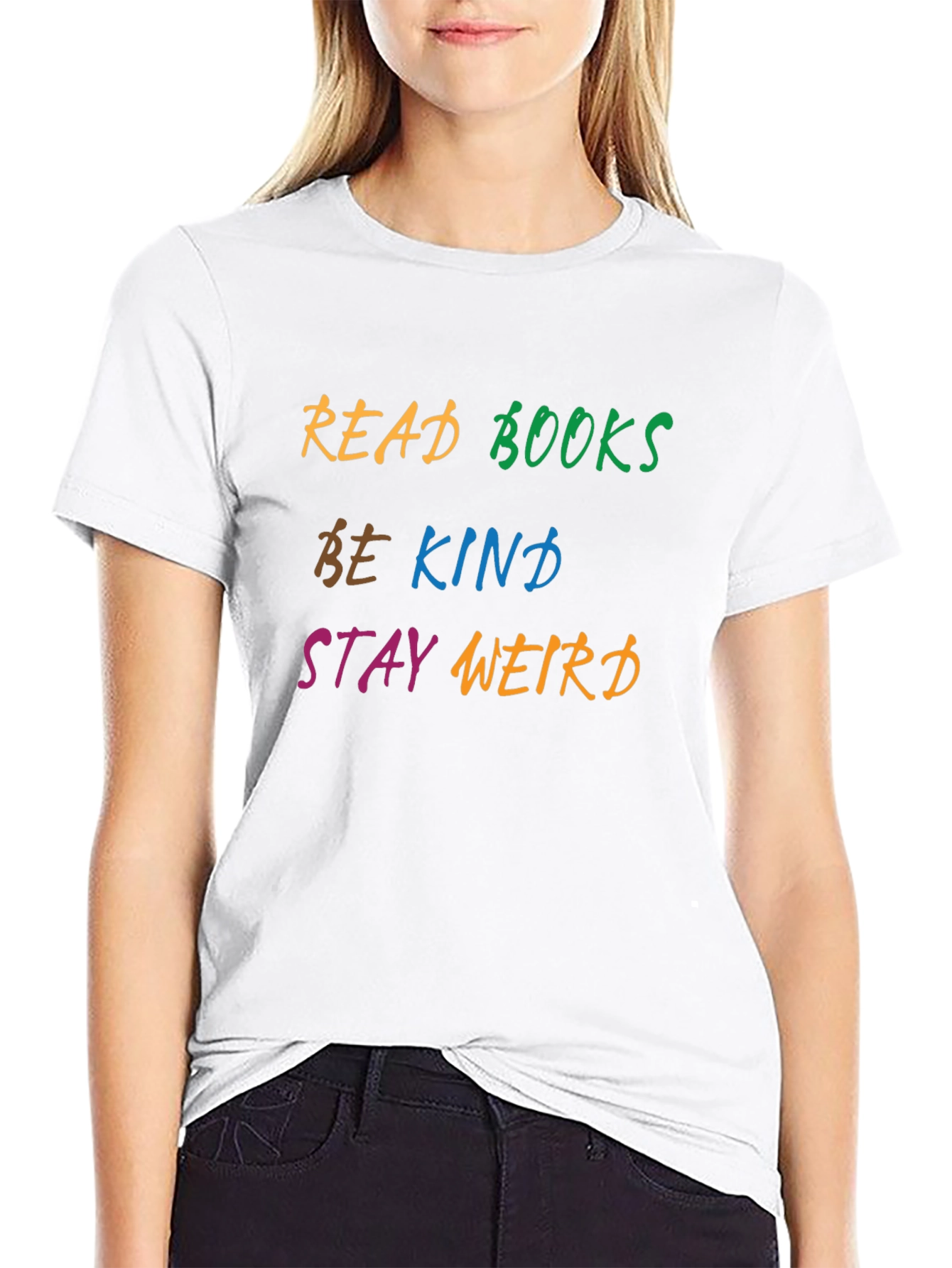 Black Read Books Be Kind Stay Weird Graphic Tee view 9