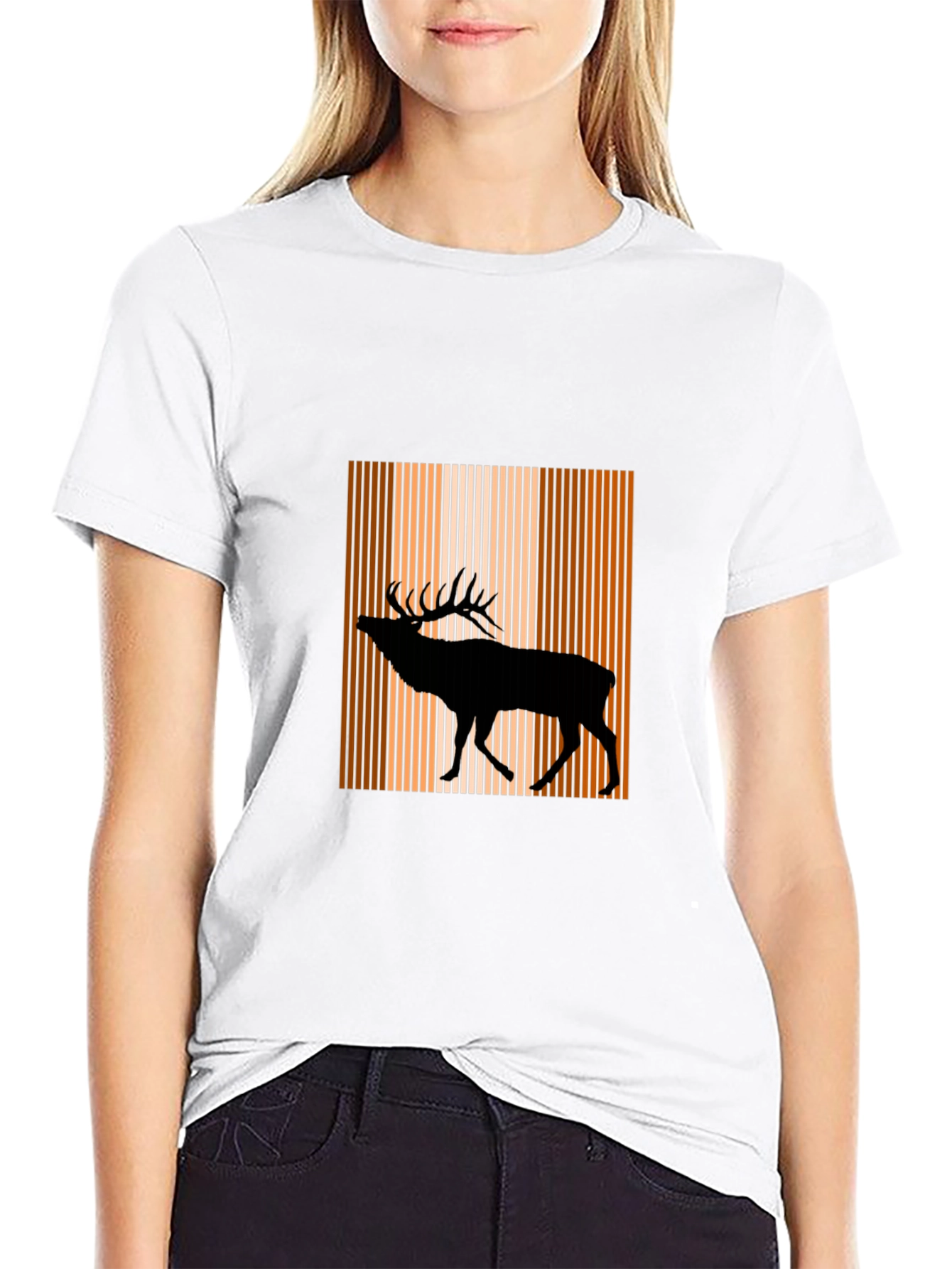 Black Stag Silhouette Striped T-Shirt view 9