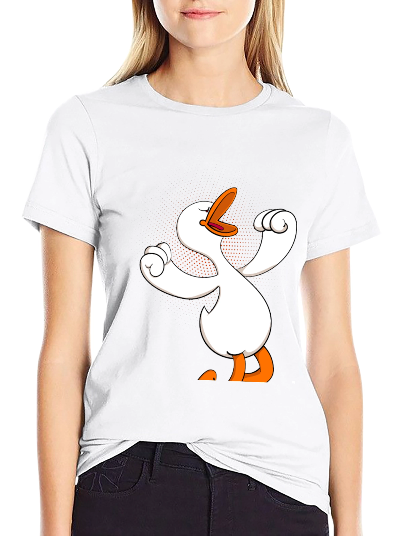 Black Funny Goose Cartoon Graphic Black T-Shirt view 9