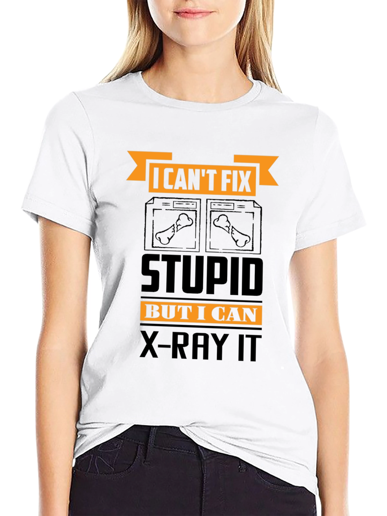 Black Funny X-Ray Technician T-Shirt - Can't Fix Stupid view 9