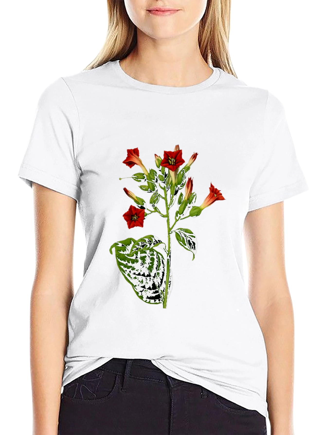 Black Botanical Floral Graphic Tee - Black Cotton T-Shirt view 9
