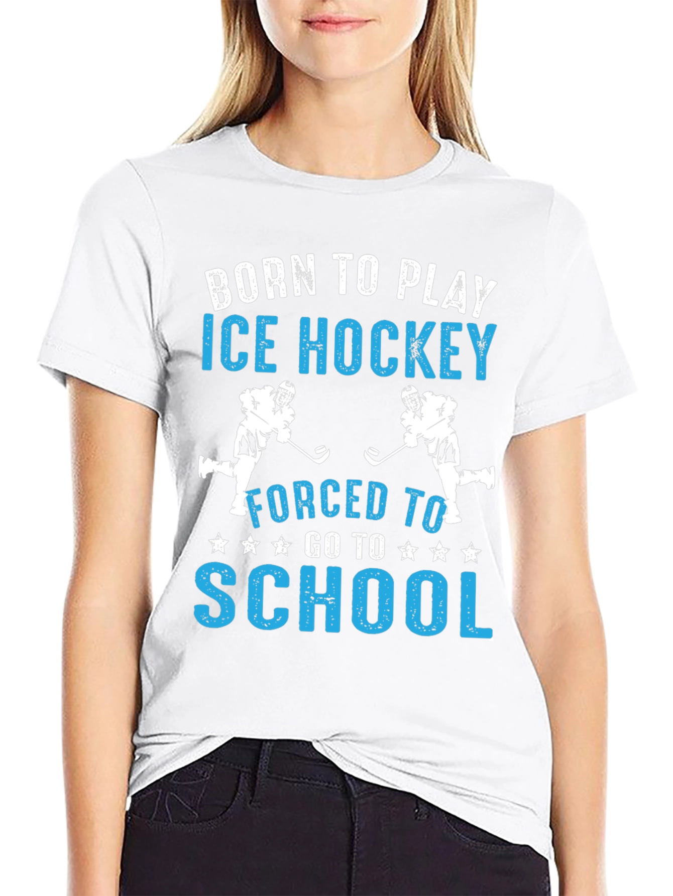 Black Born to Play Ice Hockey T-Shirt view 9