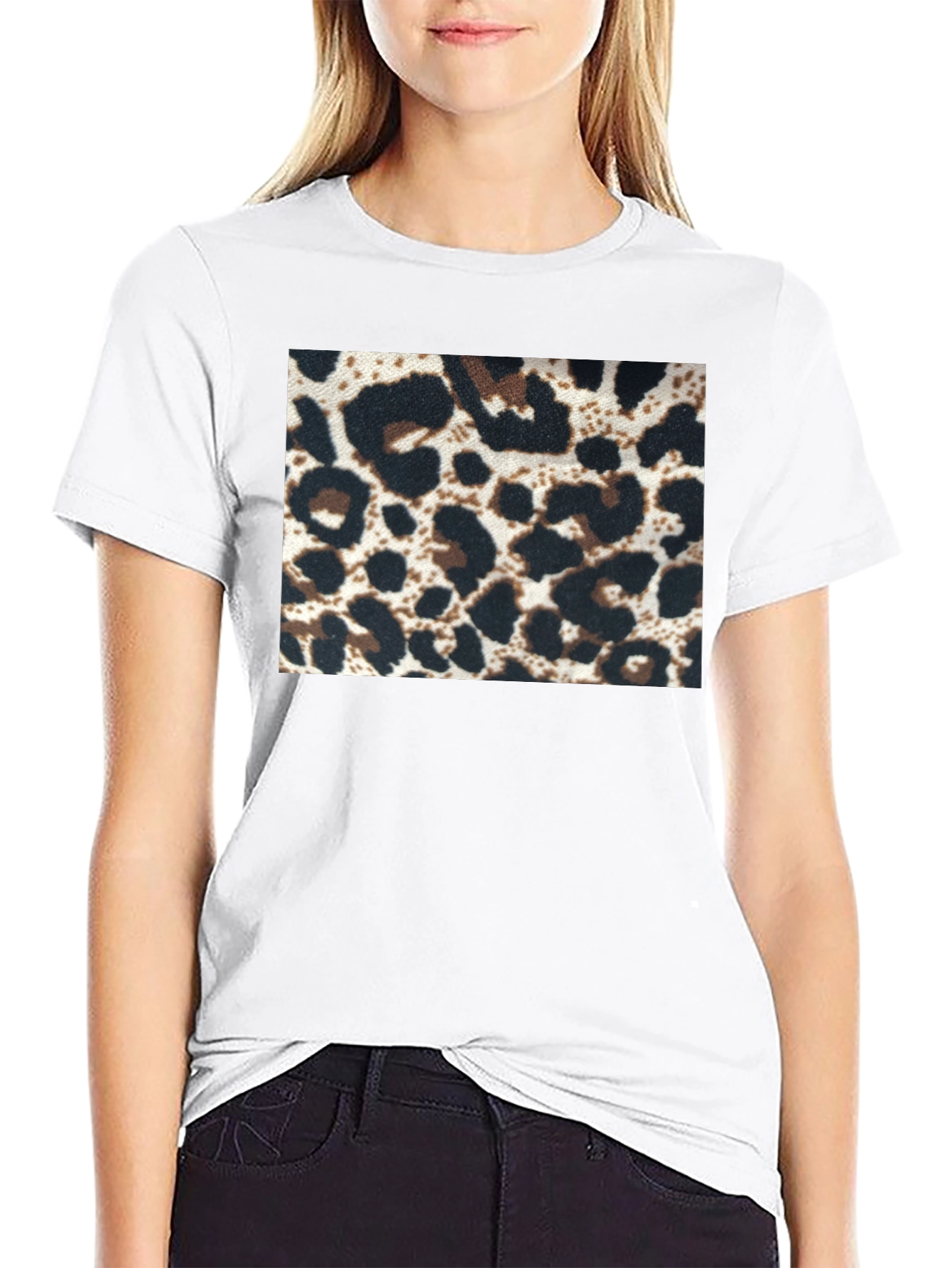 Black Leopard Print Tee - Black Short Sleeve Crew Neck view 9