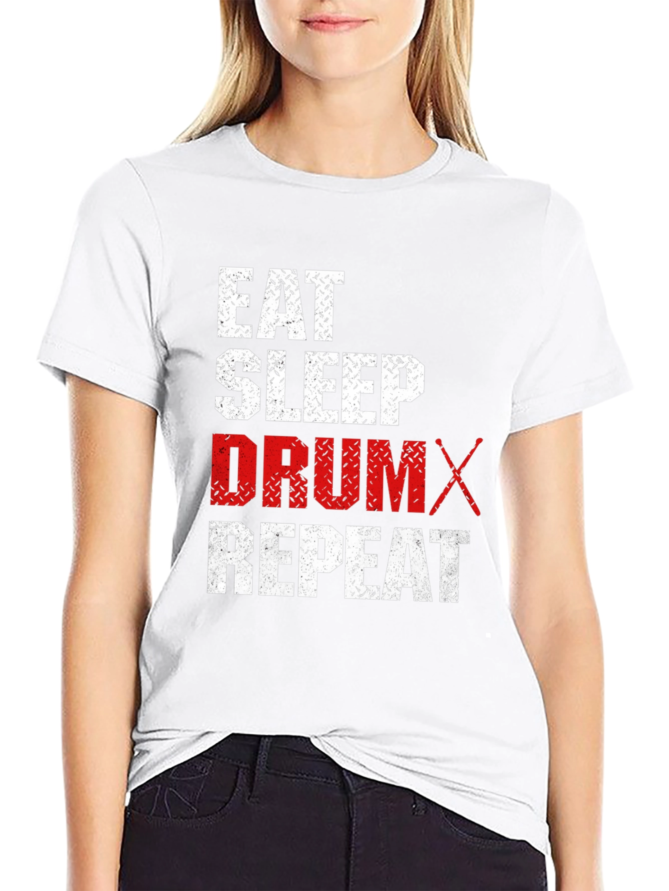 Black Eat Sleep Drum Repeat T-Shirt - Black Cotton Tee view 9
