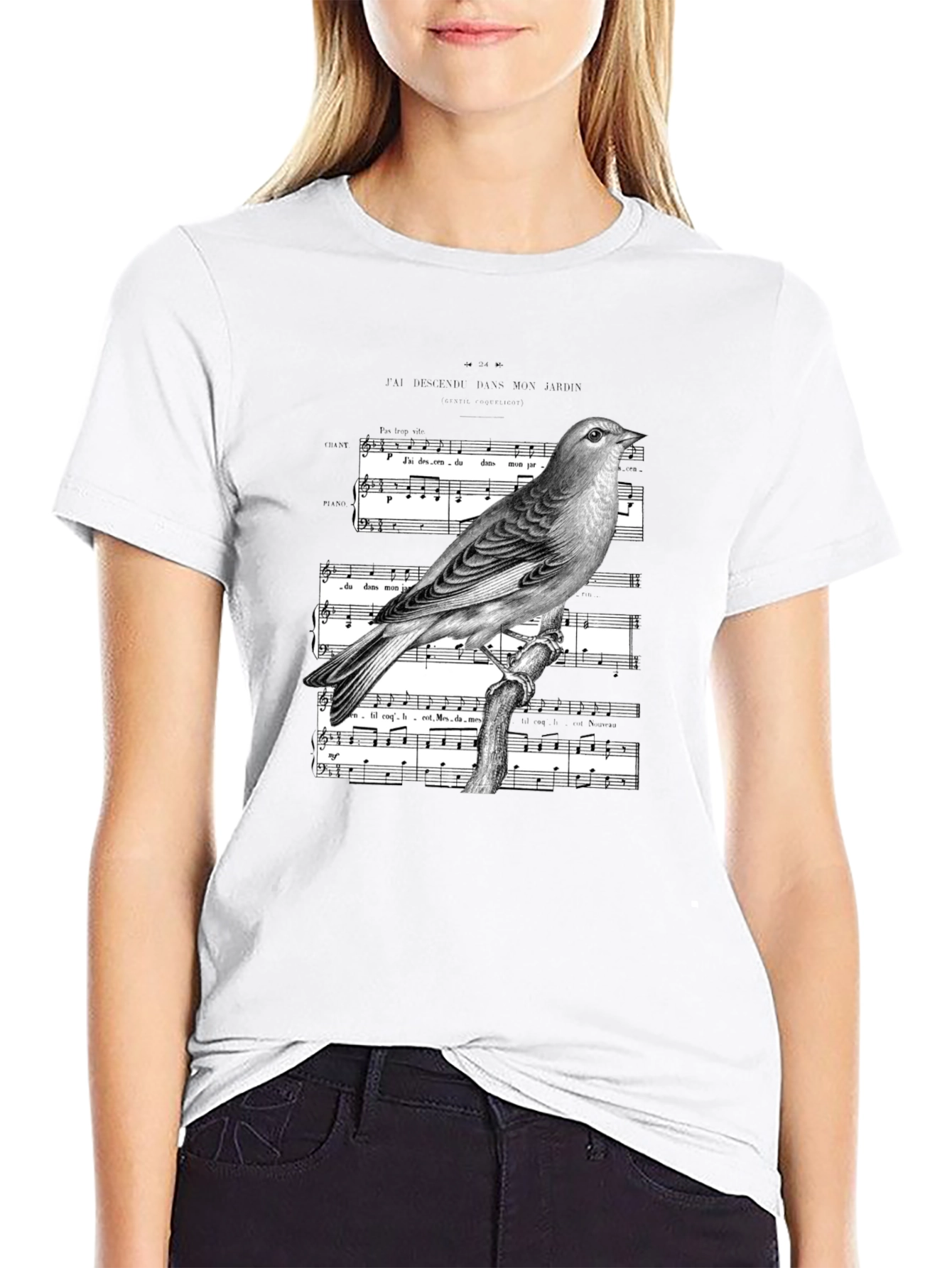 Black Bird on Sheet Music Graphic Tee - Classic Black view 9