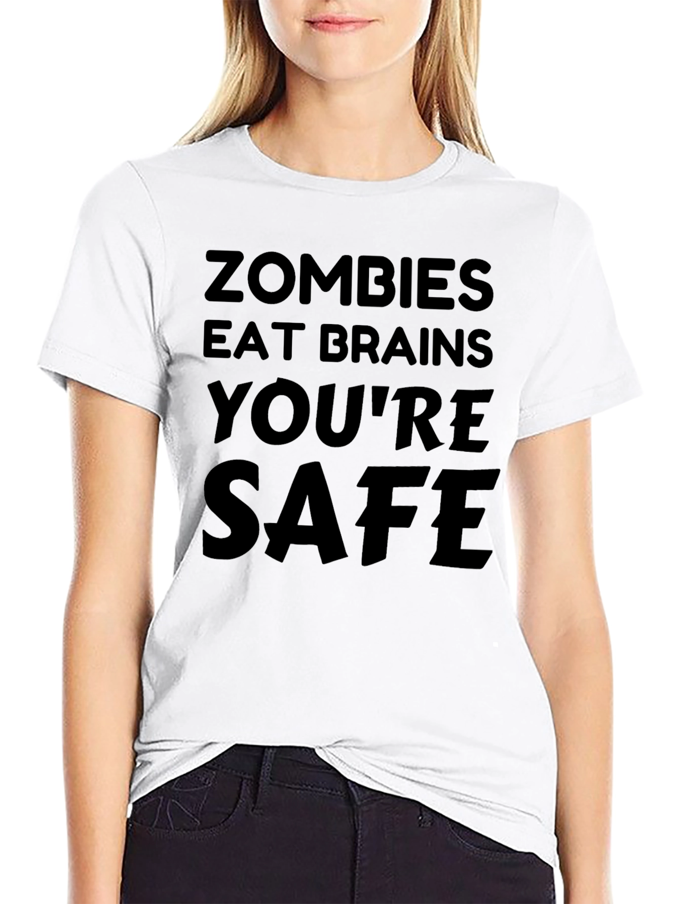 Black Funny Zombie T-Shirt - Eat Brains You're Safe view 9