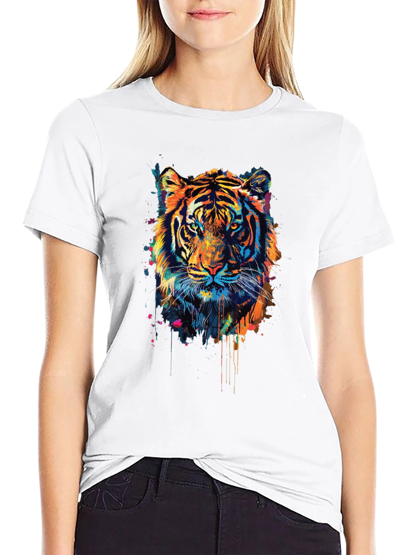Black Colorful Tiger Graphic Tee - Men's Black T-Shirt view 9