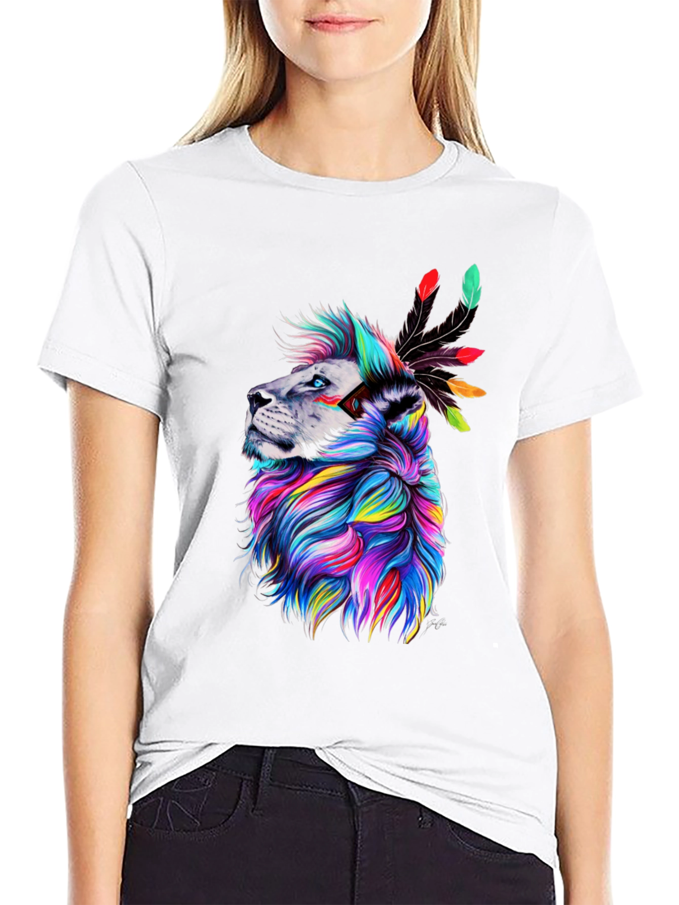 Black Colorful Lion Graphic Tee view 9