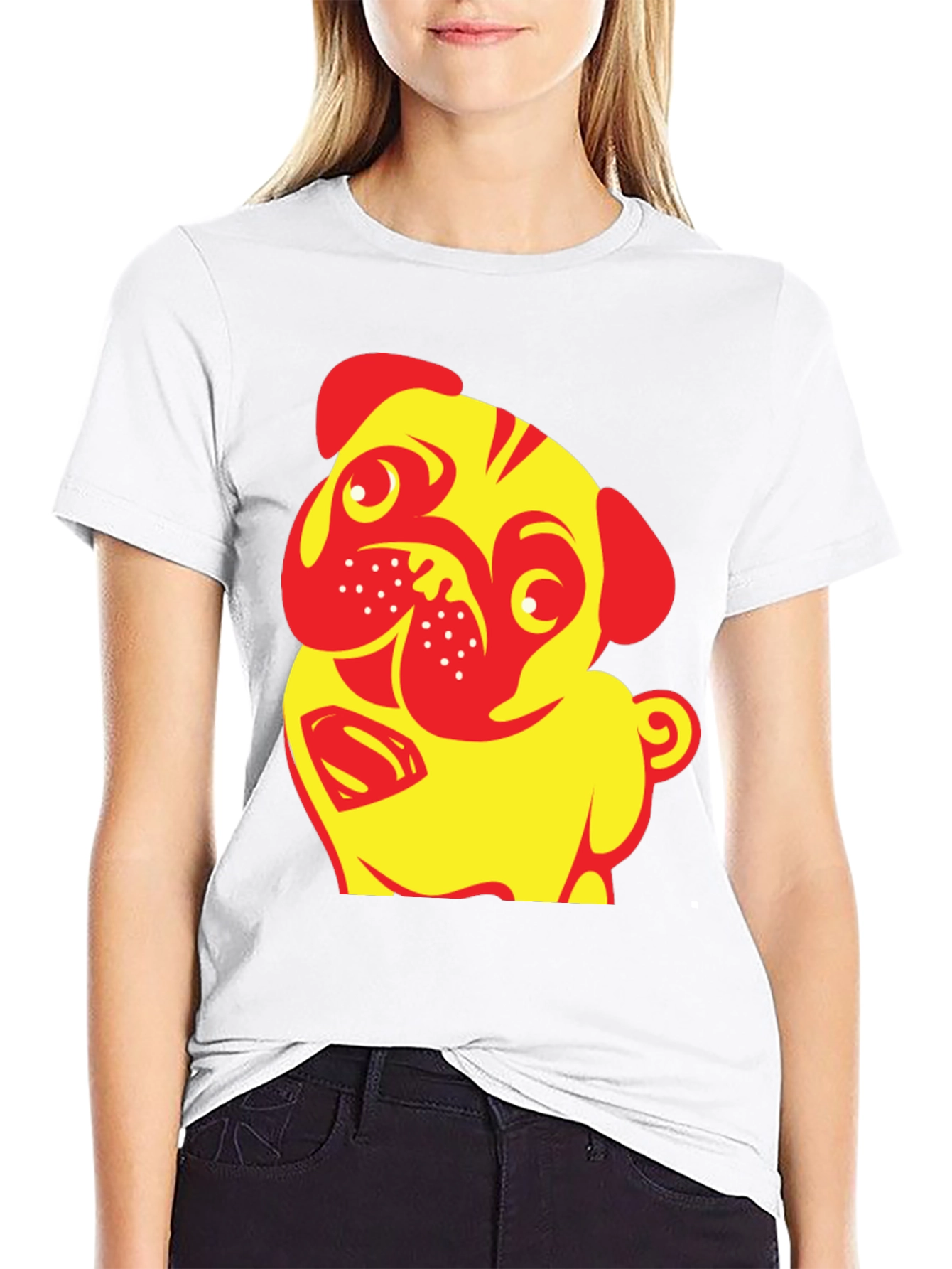 Black Pug-tastic Tee:  Yellow & Red Dog T-Shirt view 9