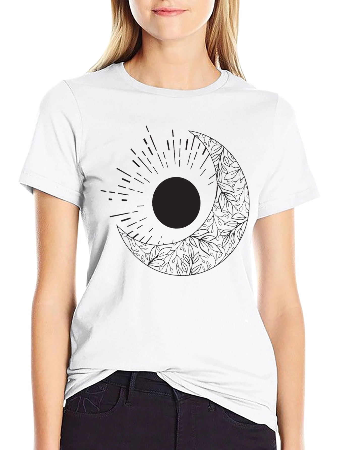 Black Celestial Sun & Moon Graphic Black T-Shirt view 9