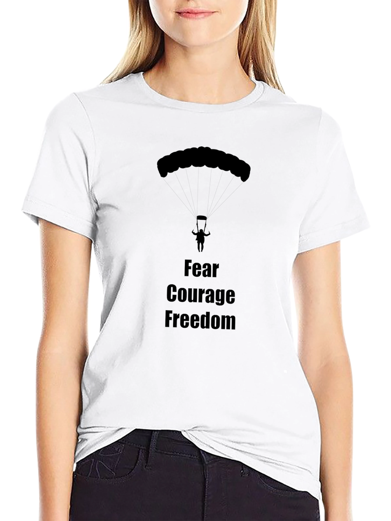 Black Fear Courage Freedom Skydiving Graphic T-Shirt view 9