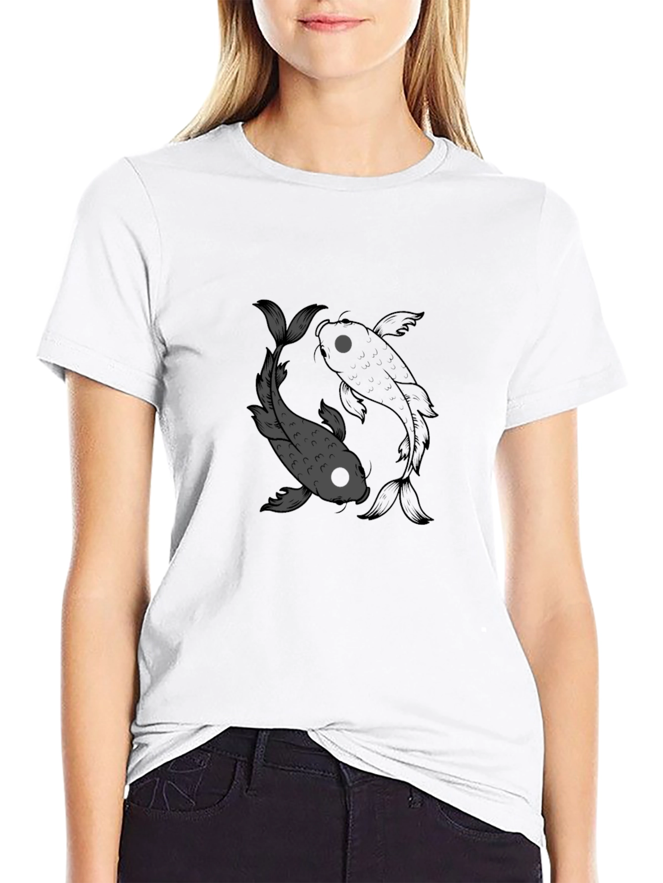 Black Yin Yang Koi Fish Graphic Tee - Black view 9
