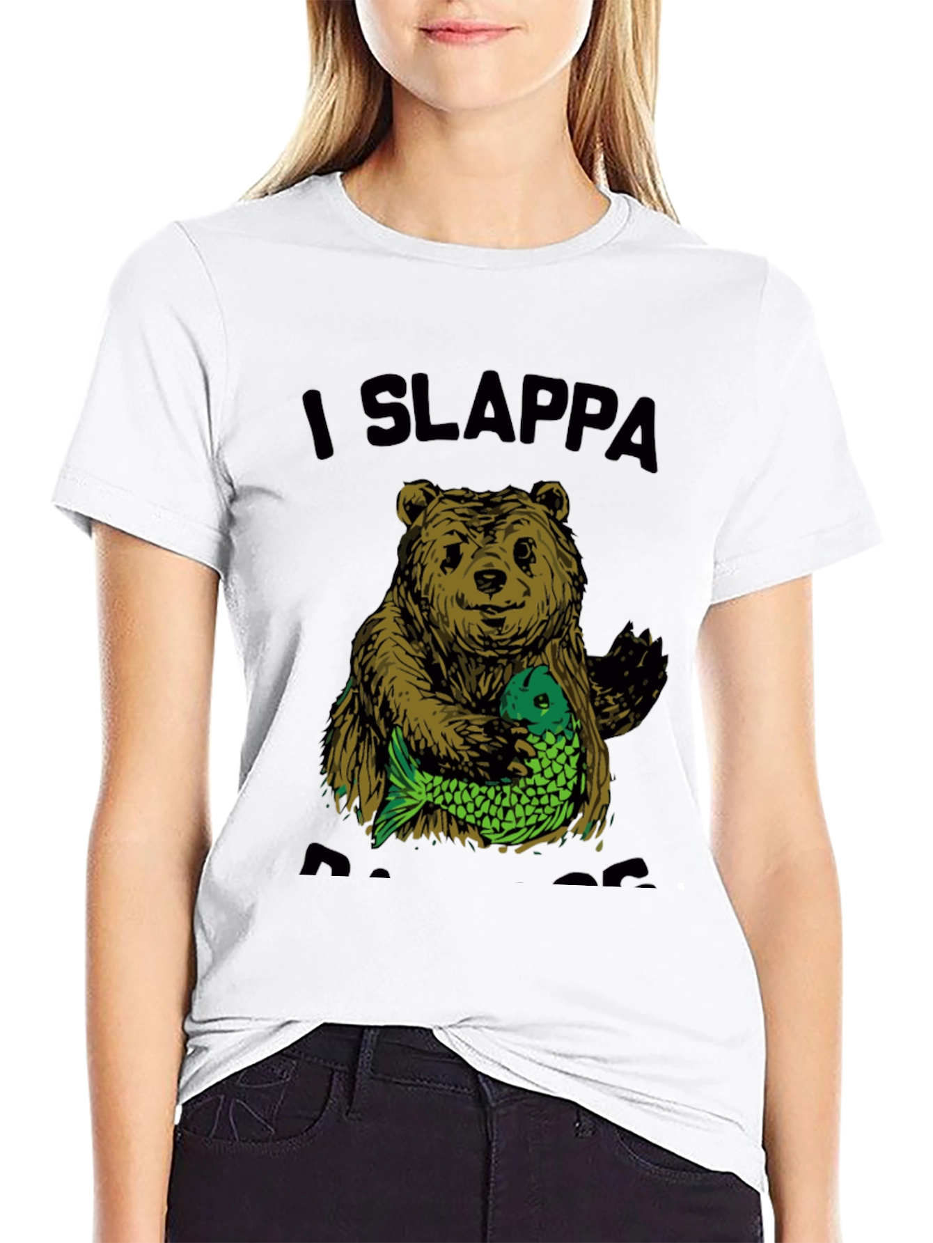 Black I Slappa Da Bass Funny Bear Graphic T-Shirt view 9