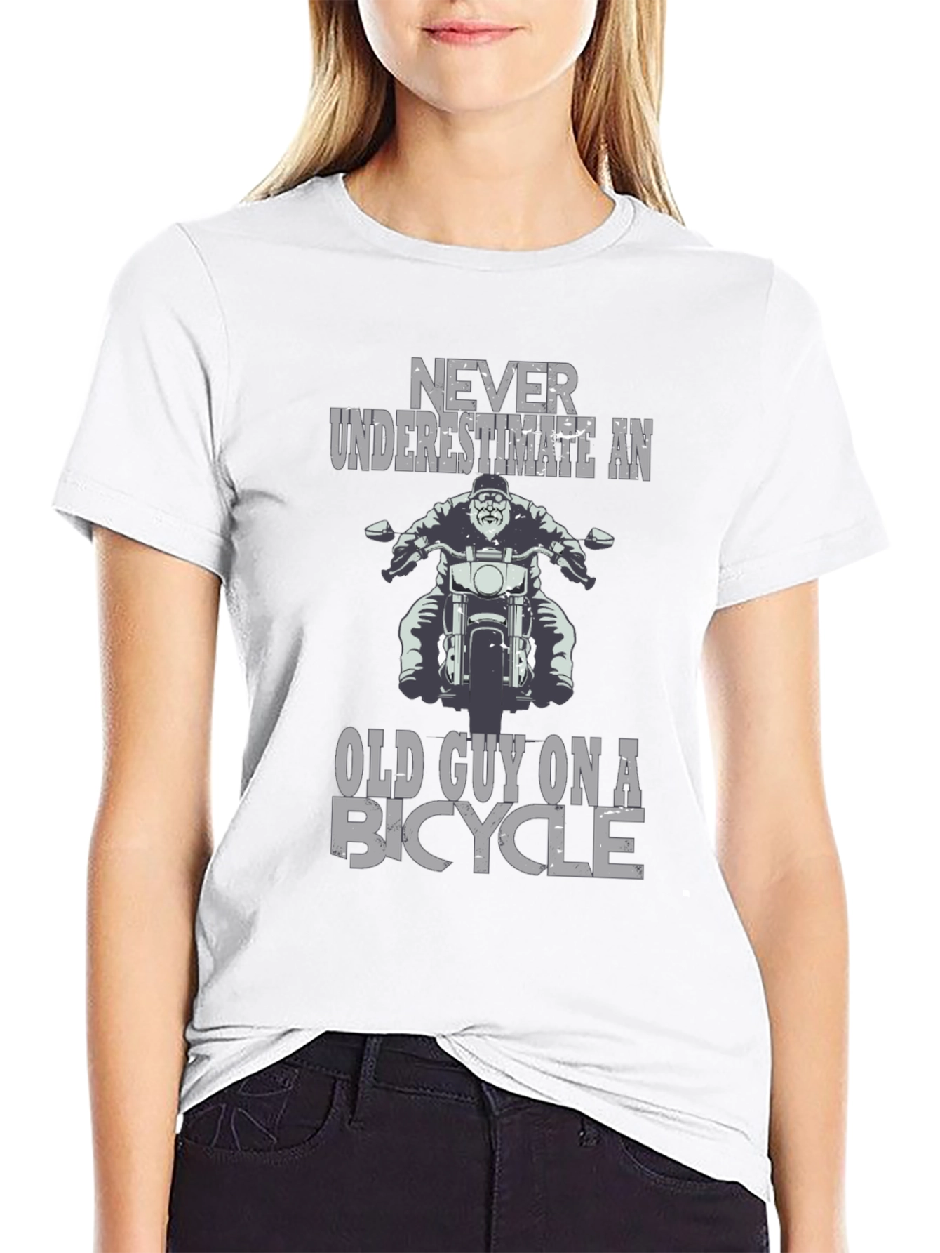 Black Never Underestimate Old Guy on a Bicycle Graphic T-Shirt view 9