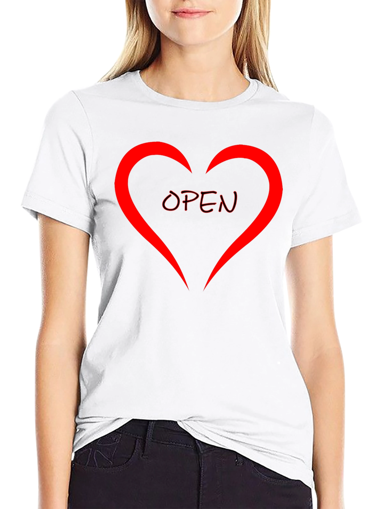 Black Open Heart Graphic Tee - Stylish Black Cotton Shirt view 9