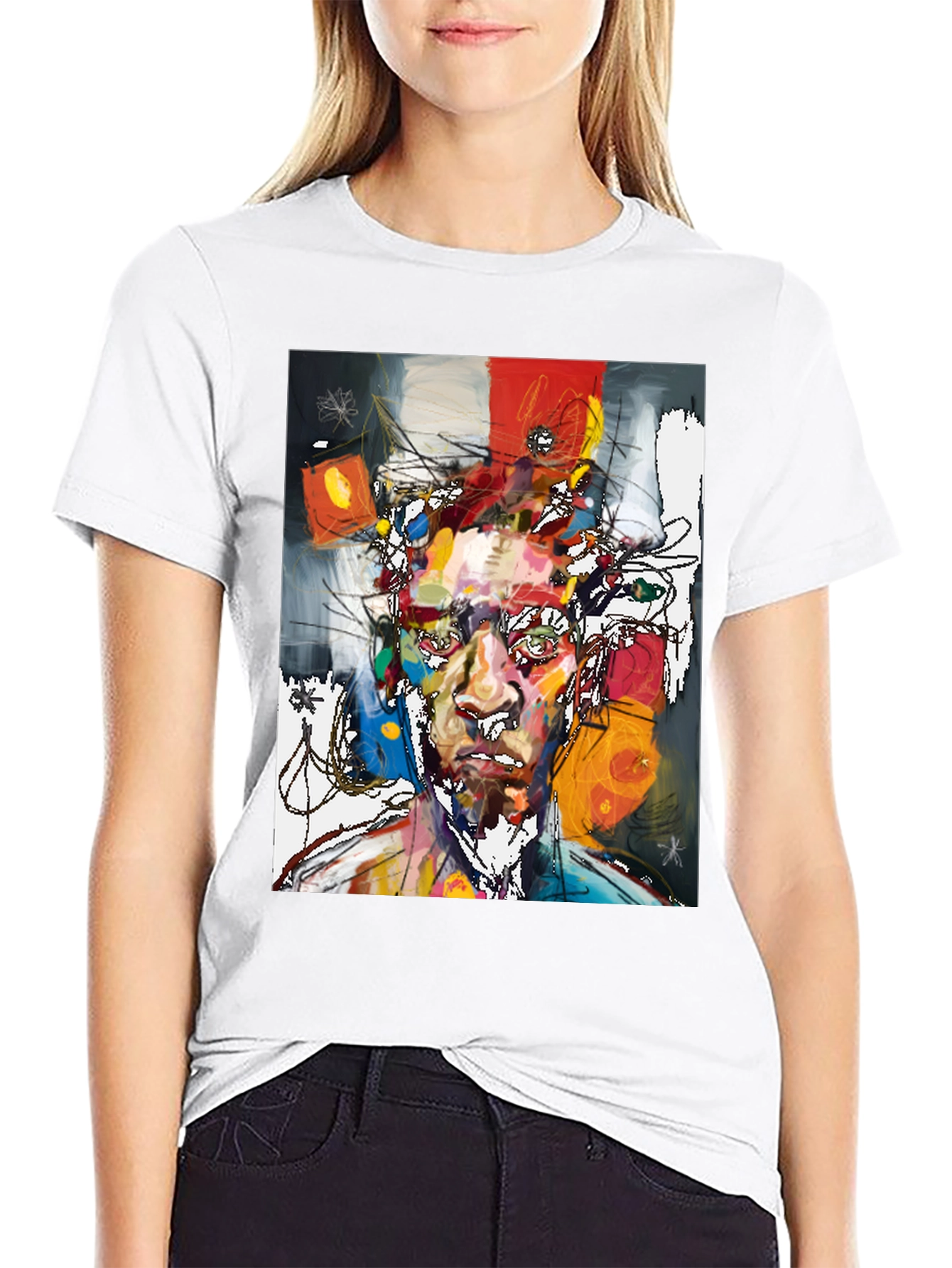 Black Abstract Art Portrait T-Shirt - Modern Graphic Tee view 9