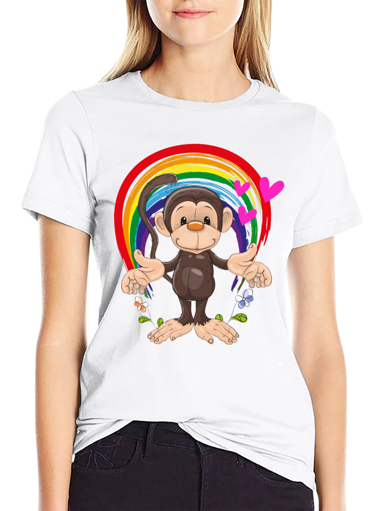 Black Rainbow Monkey Graphic Tee - Soft Cotton Blend view 9