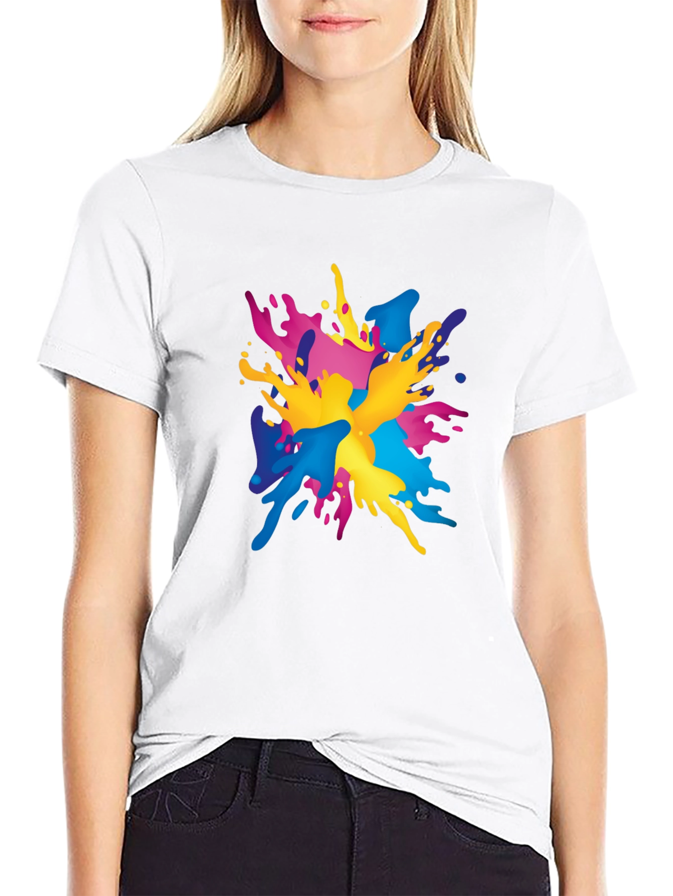 Black Colorful Splash Graphic Print Black T-Shirt view 9