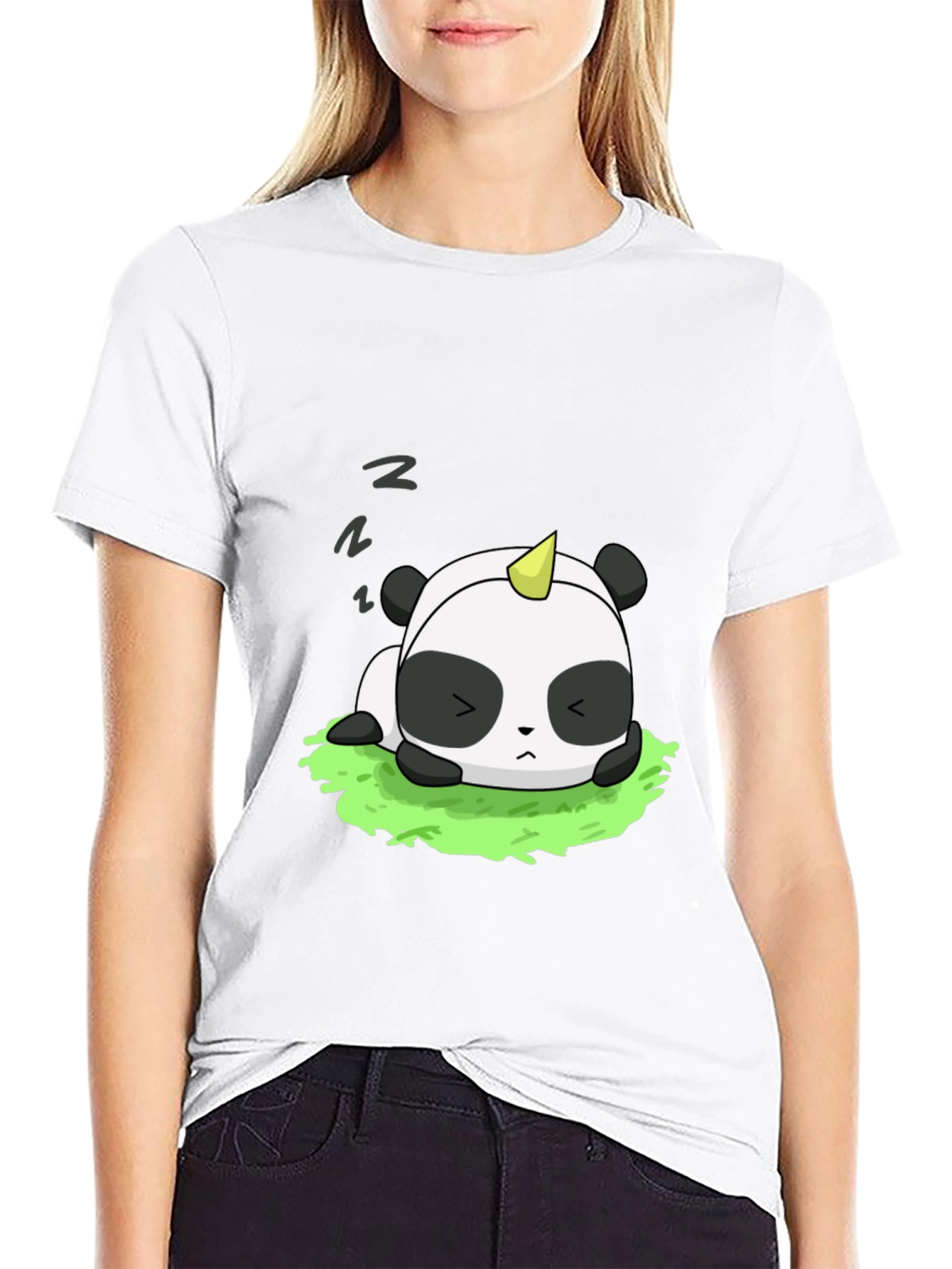 Black Cute Panda Unicorn Black T-Shirt view 9