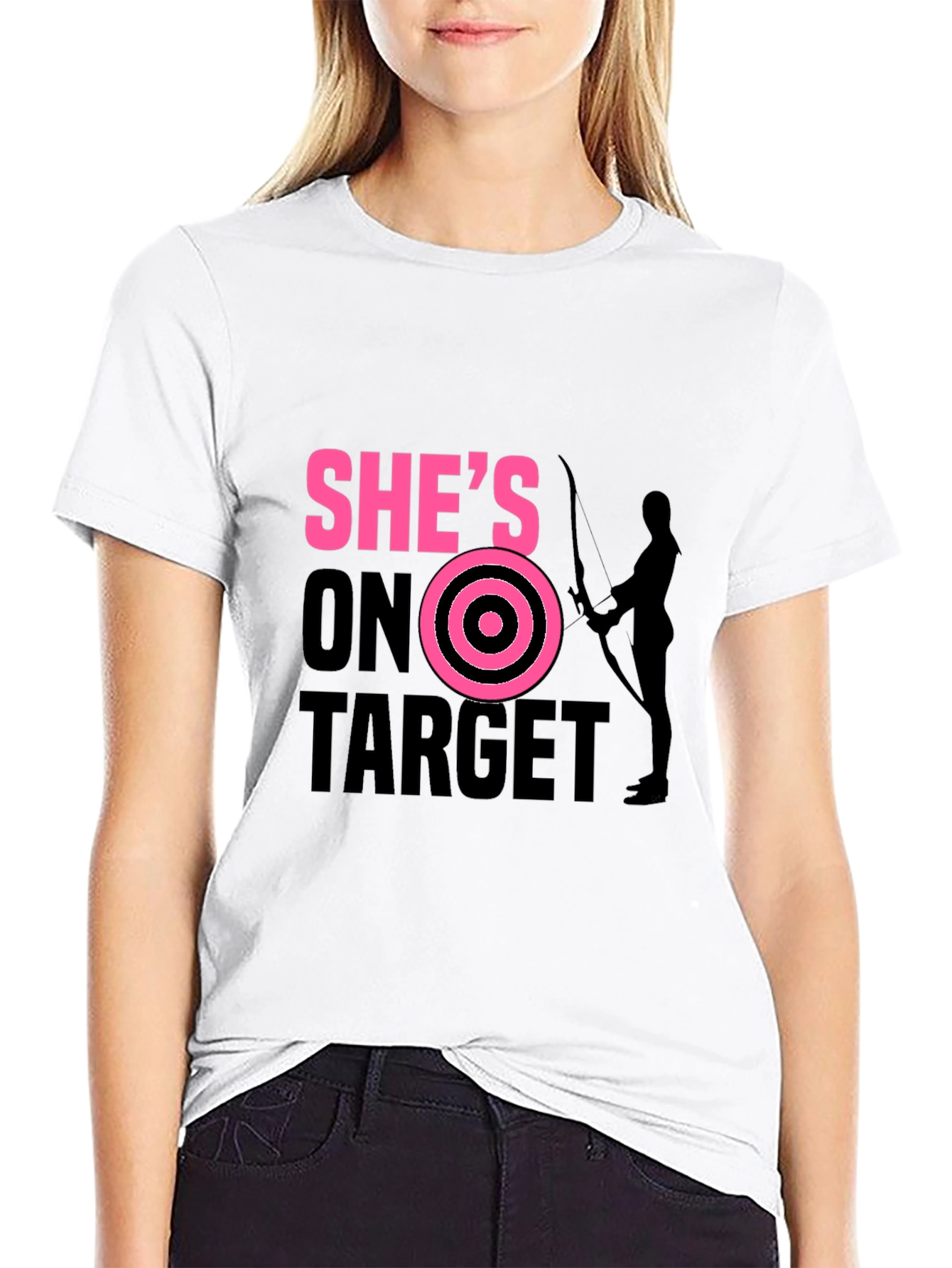 Black She's On Target T-Shirt Archer Arrow Bullseye view 9