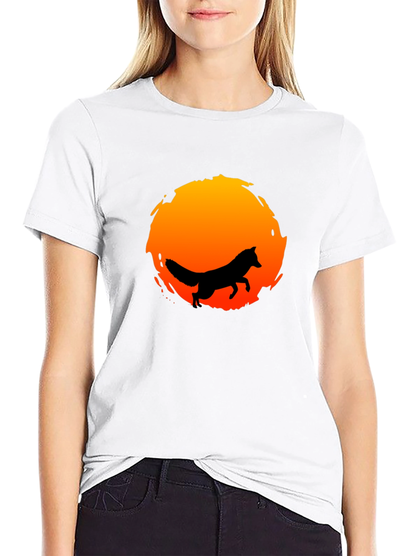 Black Fox Silhouette Sunset Graphic Tee - Stylish & Unique view 9