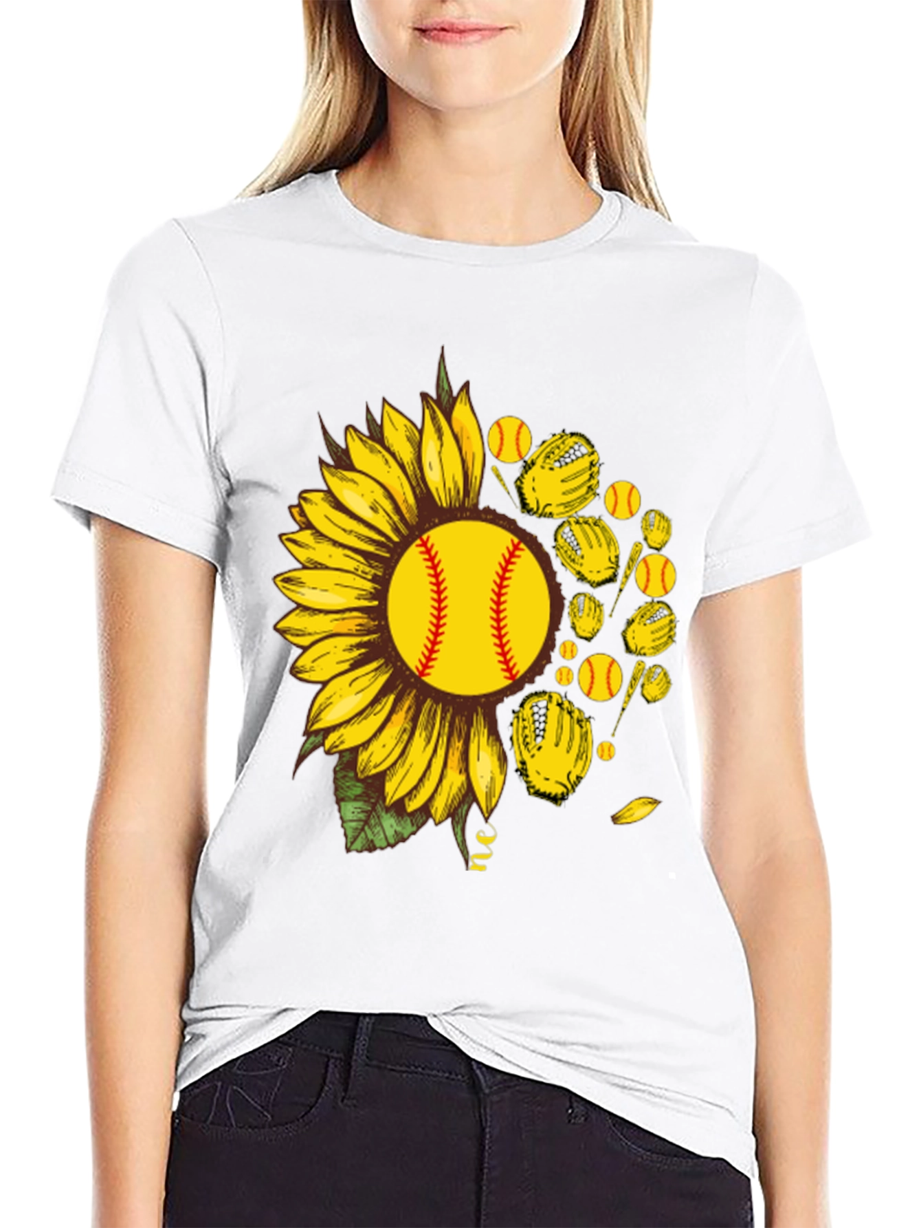 Black Sunflower Softball Graphic T-Shirt view 9