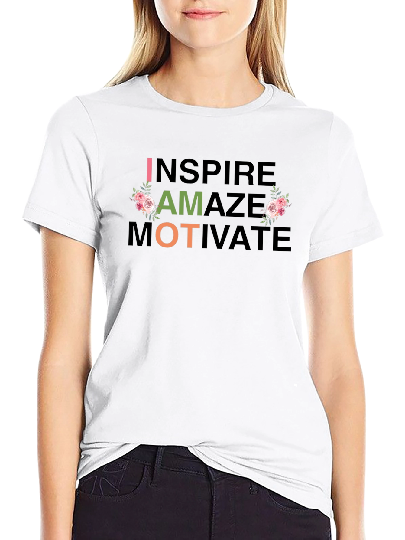 Black Inspire Amaze Motivate Floral T-Shirt view 9