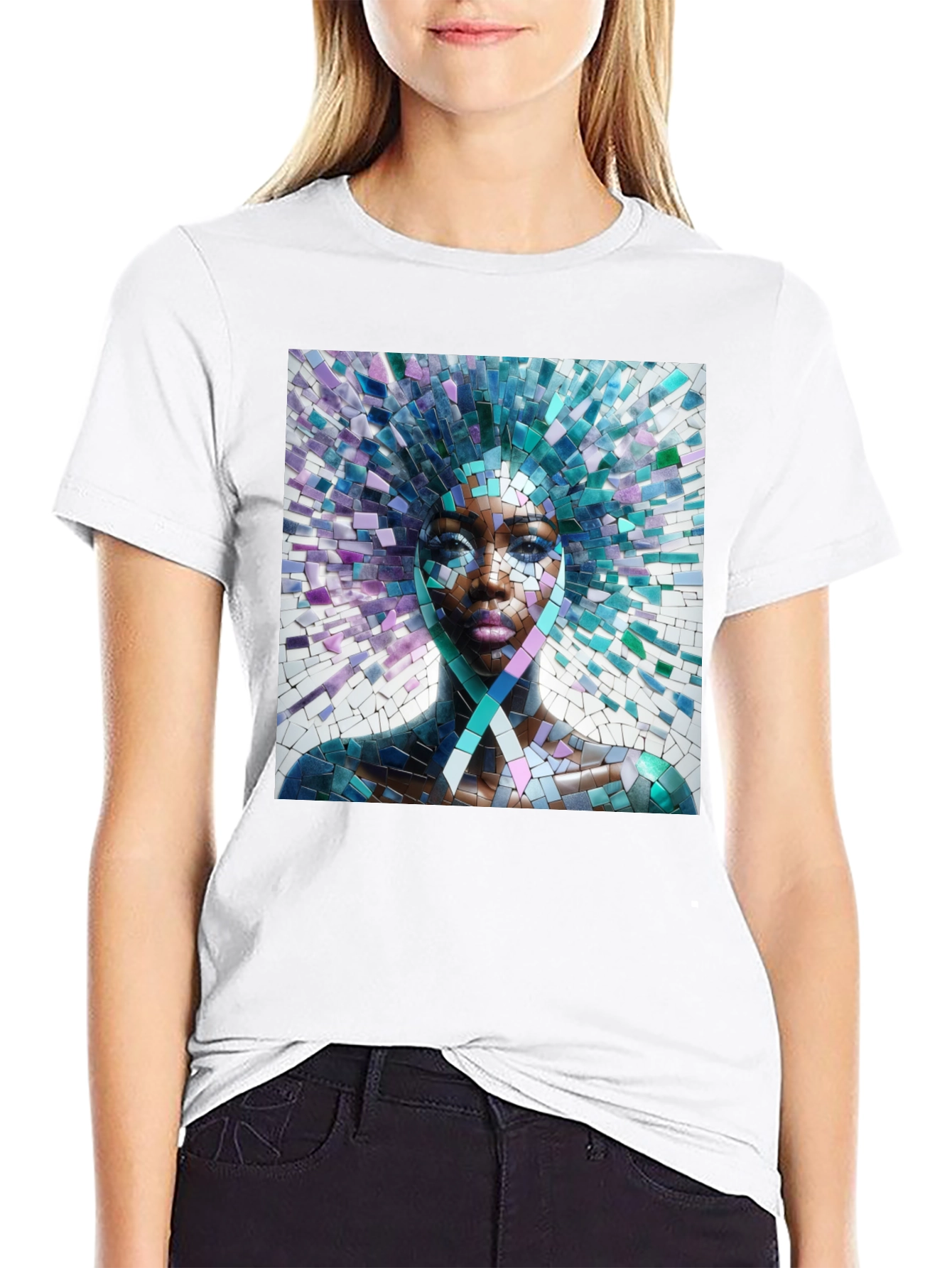 Black Mosaic Woman Graphic Tee - Stylish Unisex T-Shirt view 9