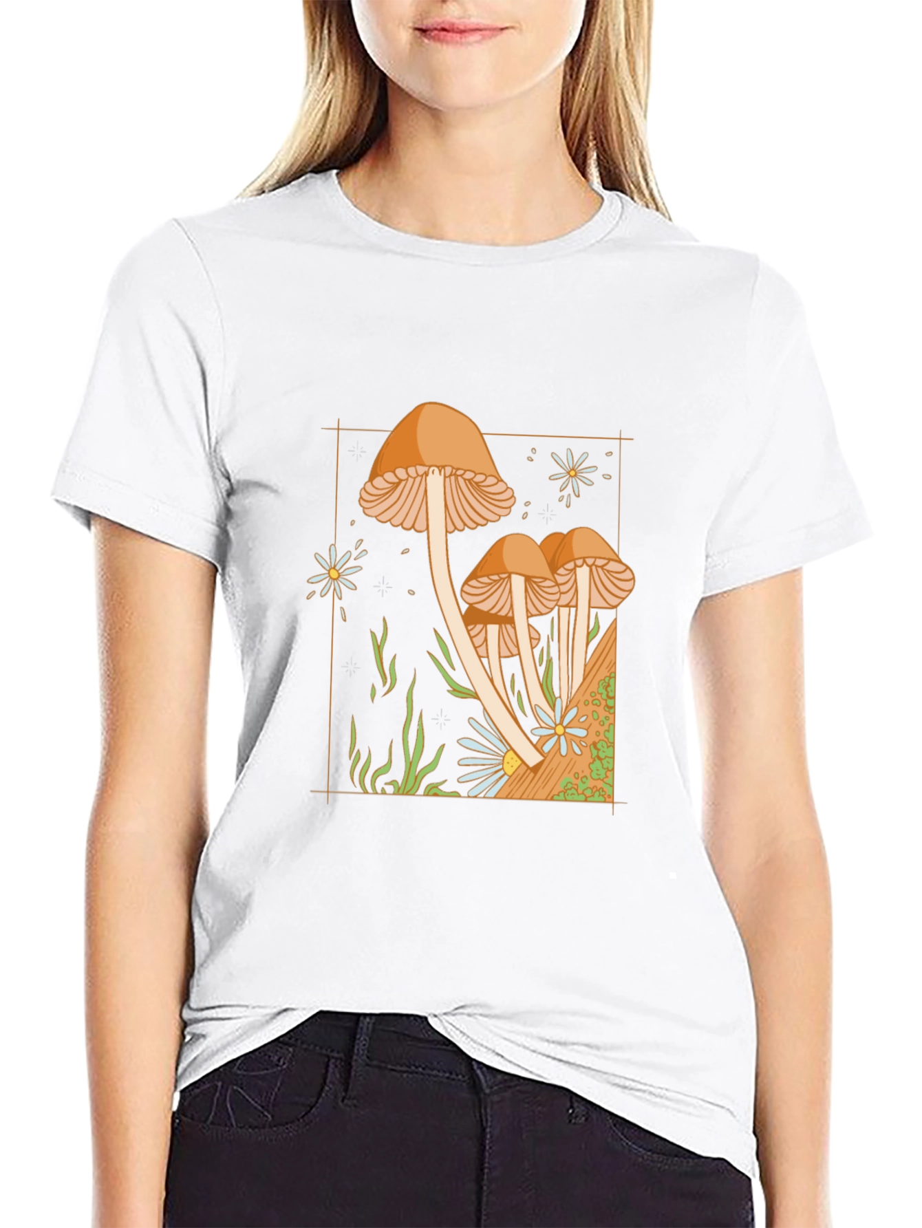 Black Mushroom Graphic Tee - Nature Inspired Black T-Shirt view 9