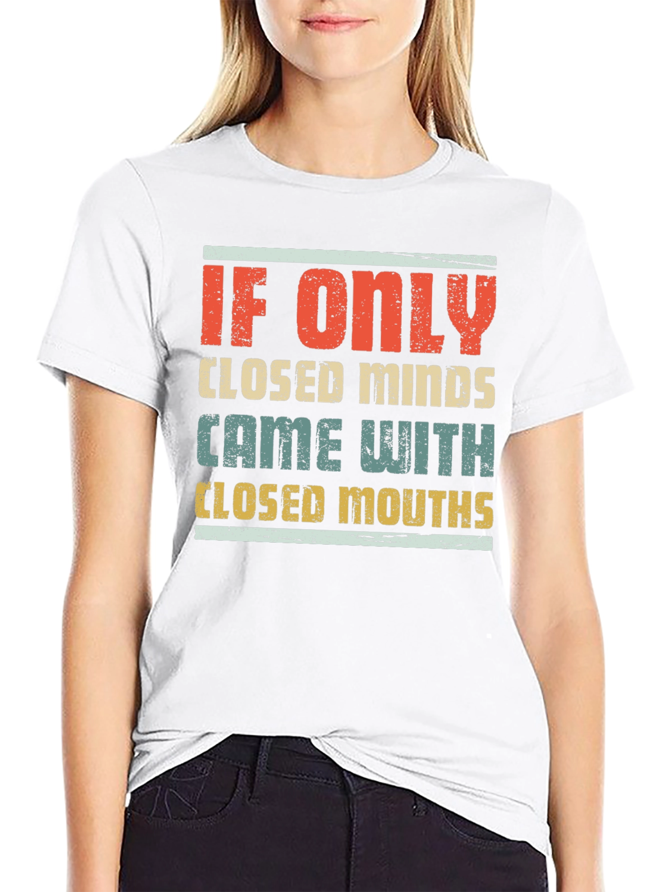 Black Humorous Graphic Tee - Closed Minds, Closed Mouths view 9