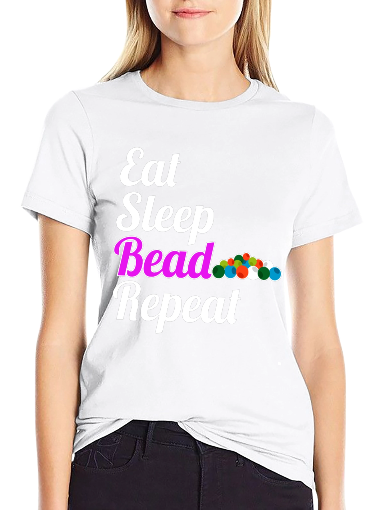 Black Eat Sleep Bead Repeat Black Graphic T-Shirt view 9