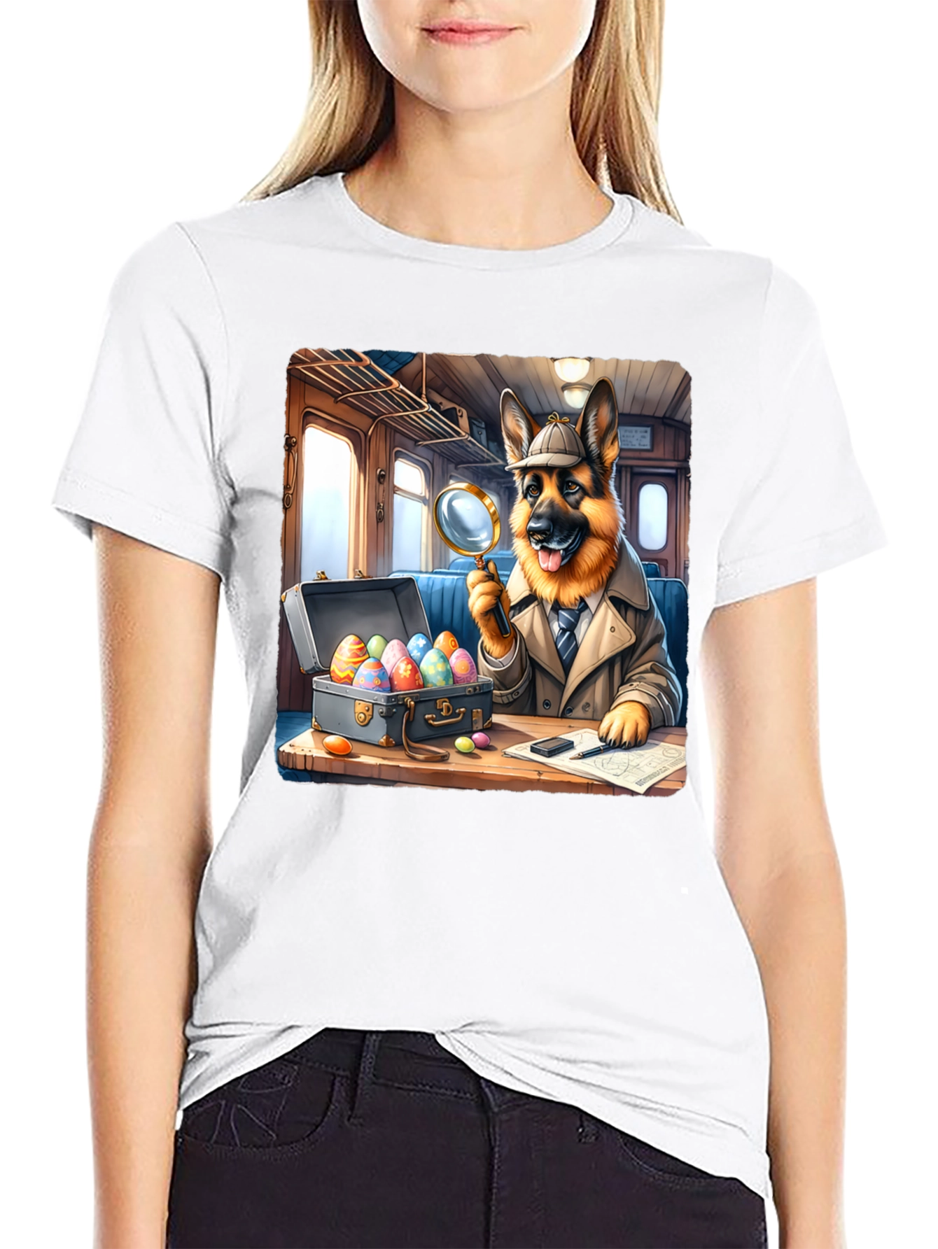 Black Detective Dog Easter Egg Hunt T-Shirt view 9