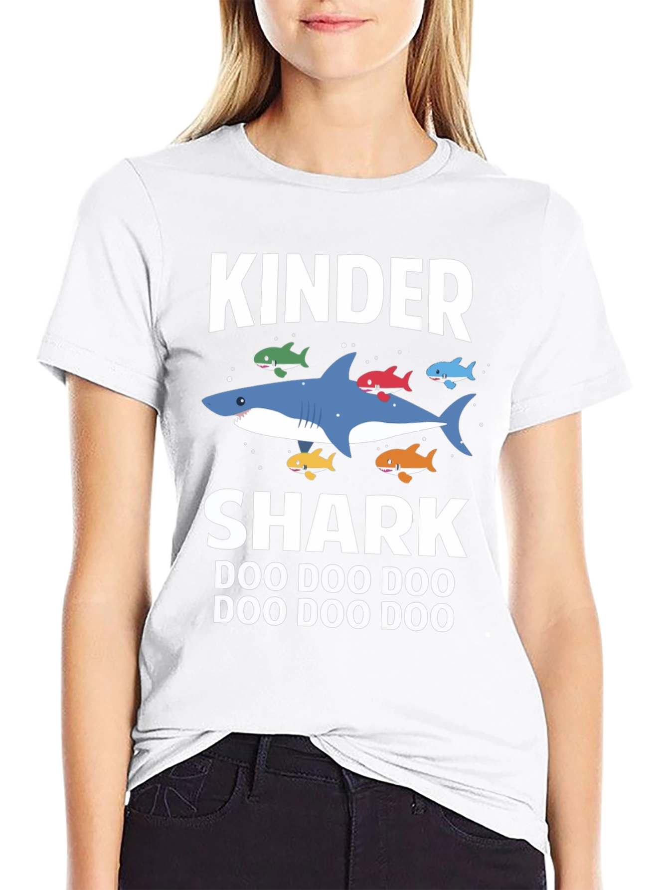 Black Kinder Shark Doo Doo Doo T-Shirt view 9