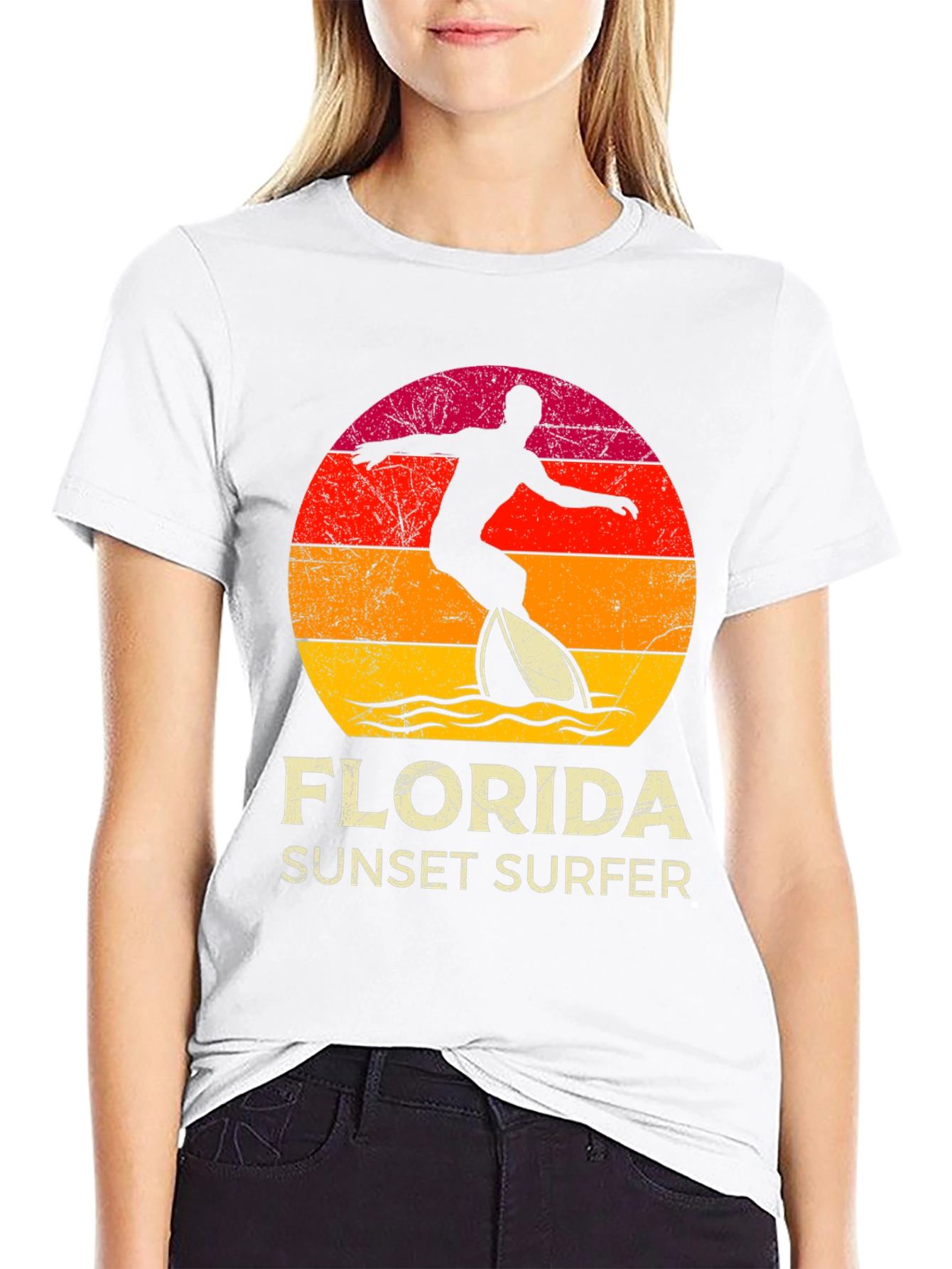 Black Florida Sunset Surfer Graphic Tee view 9