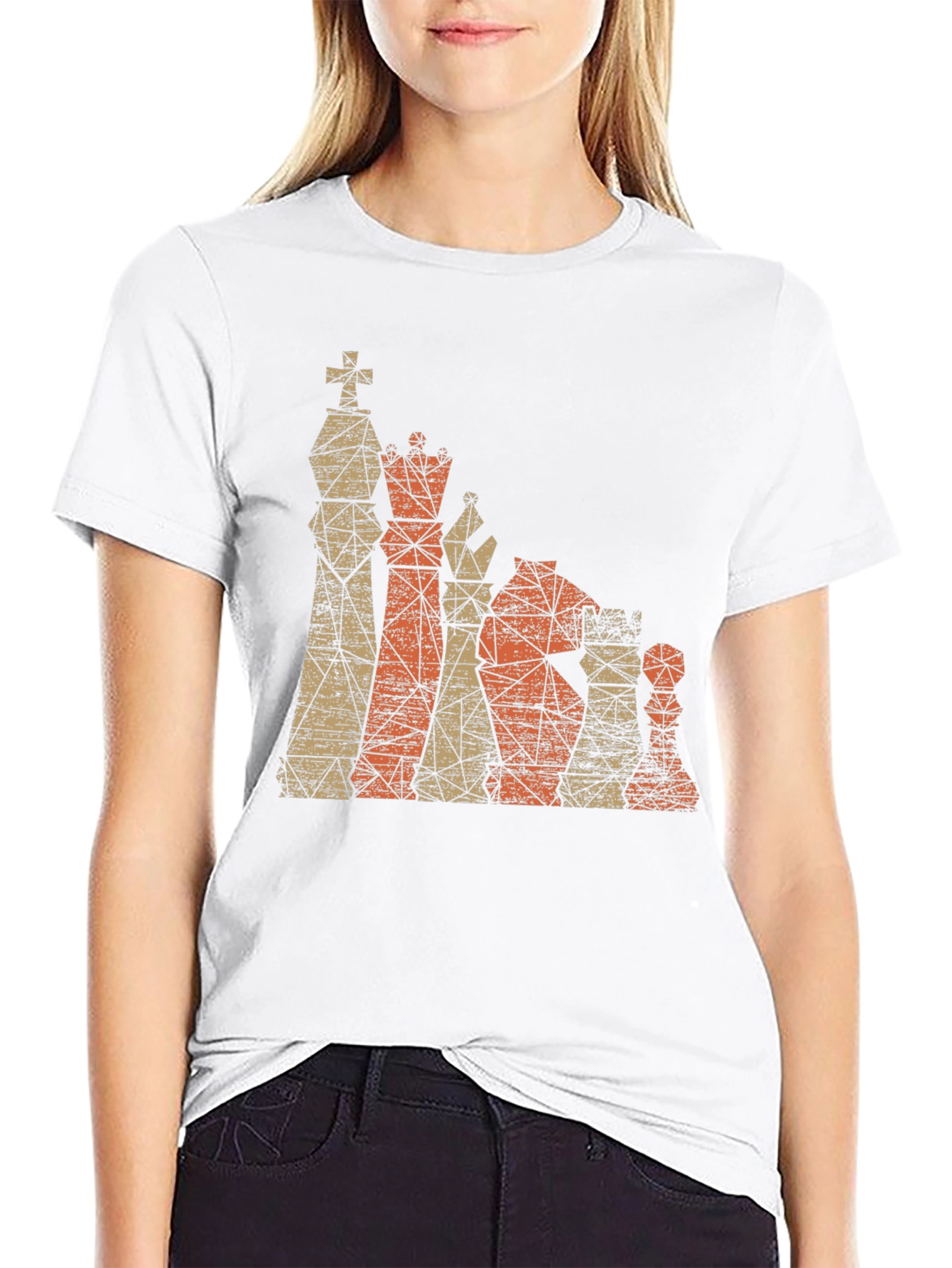 Black Geometric Chess Piece Graphic T-Shirt view 9