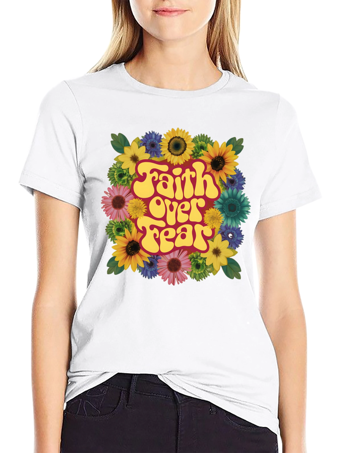 Black Faith Over Fear Floral T-Shirt view 9