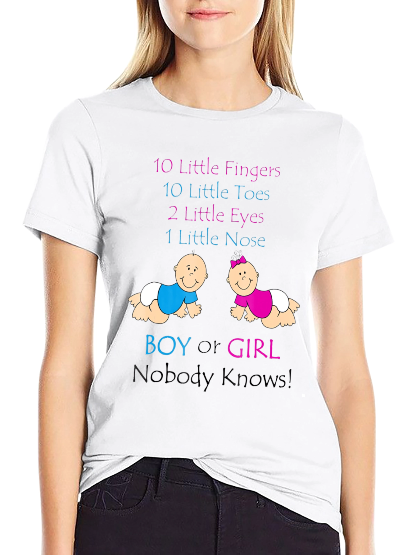 Black Baby Gender Reveal T-Shirt - Boy or Girl Nobody Knows! view 9
