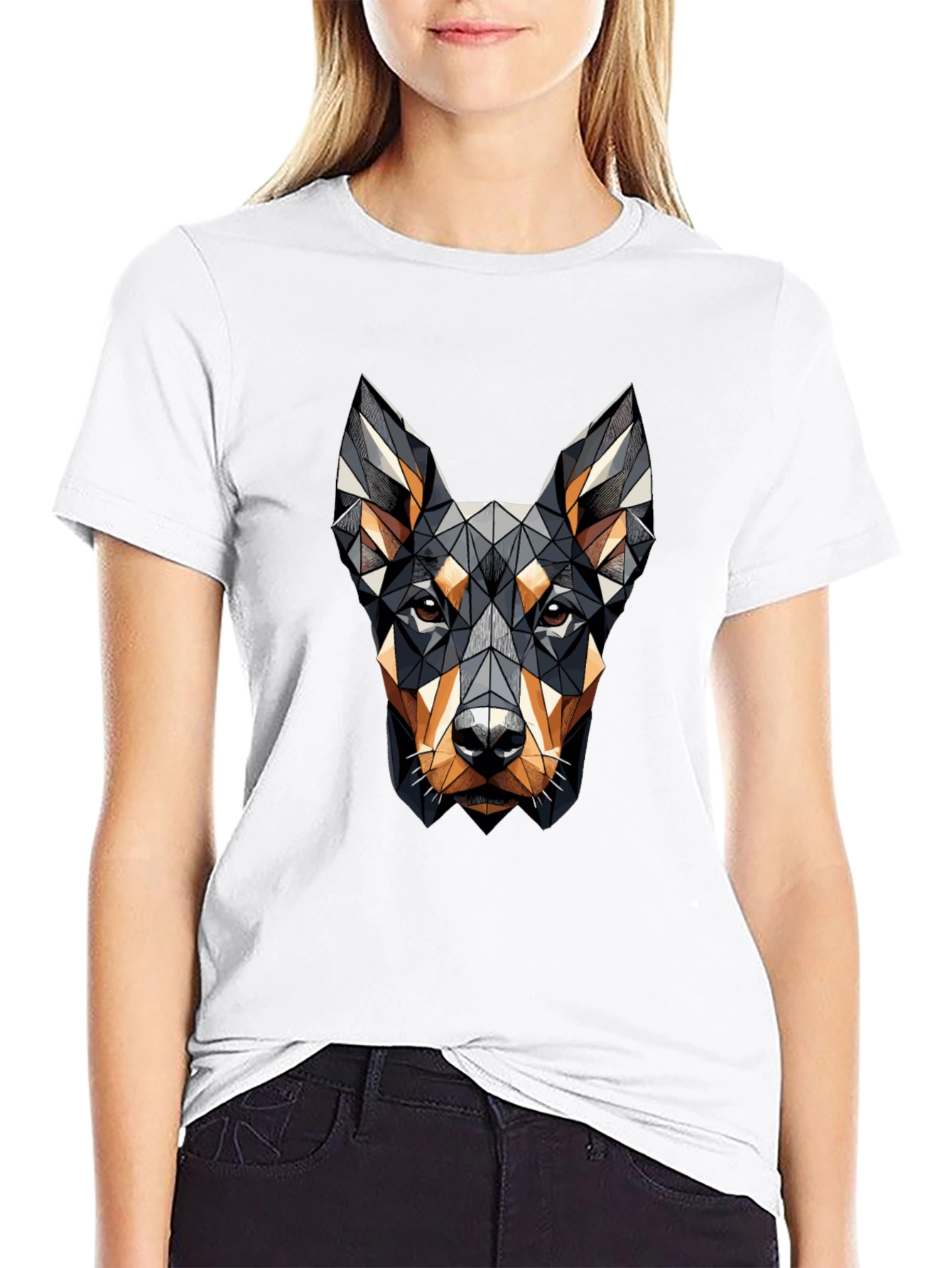Black Geometric Dog Head Graphic Black T-Shirt view 9