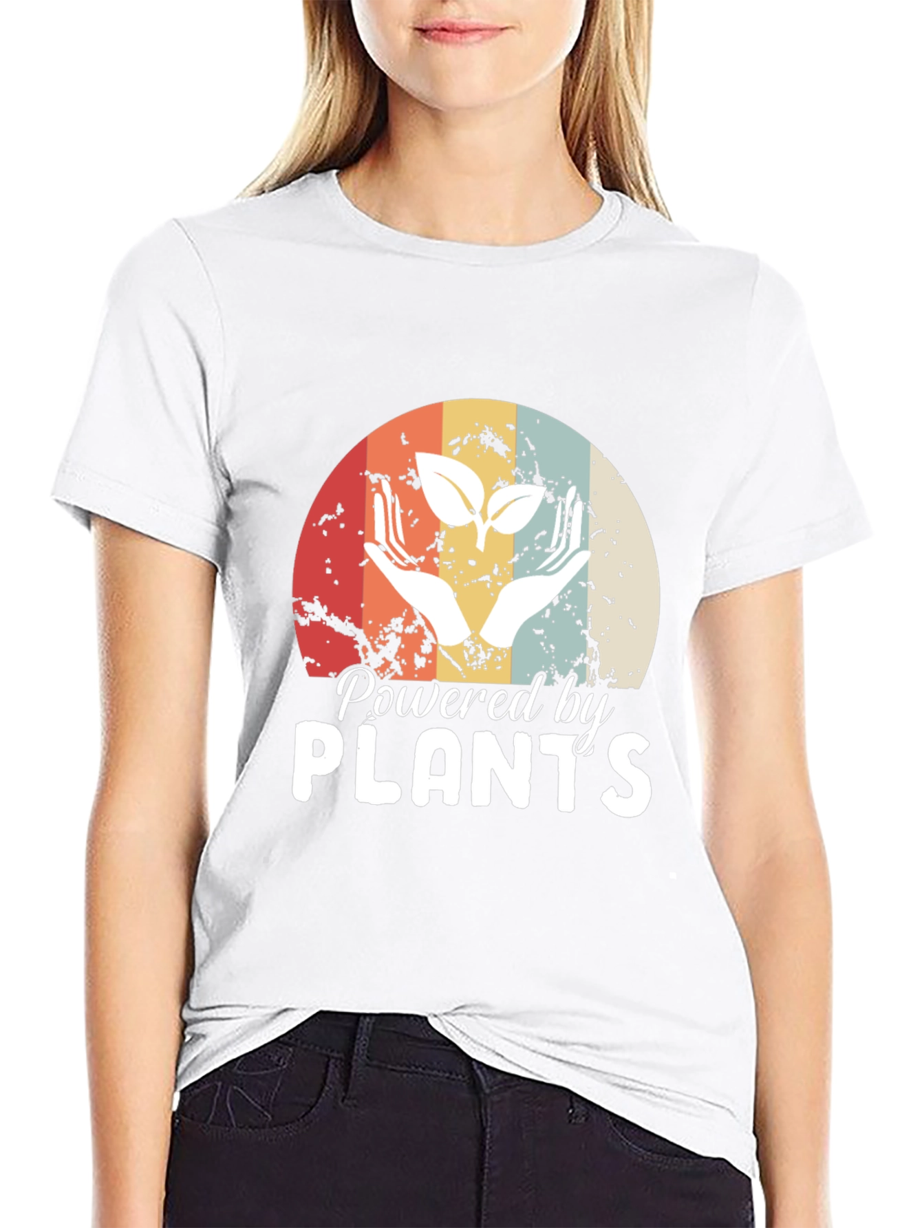 Black Powered by Plants T-Shirt - Retro Vegan Tee view 9