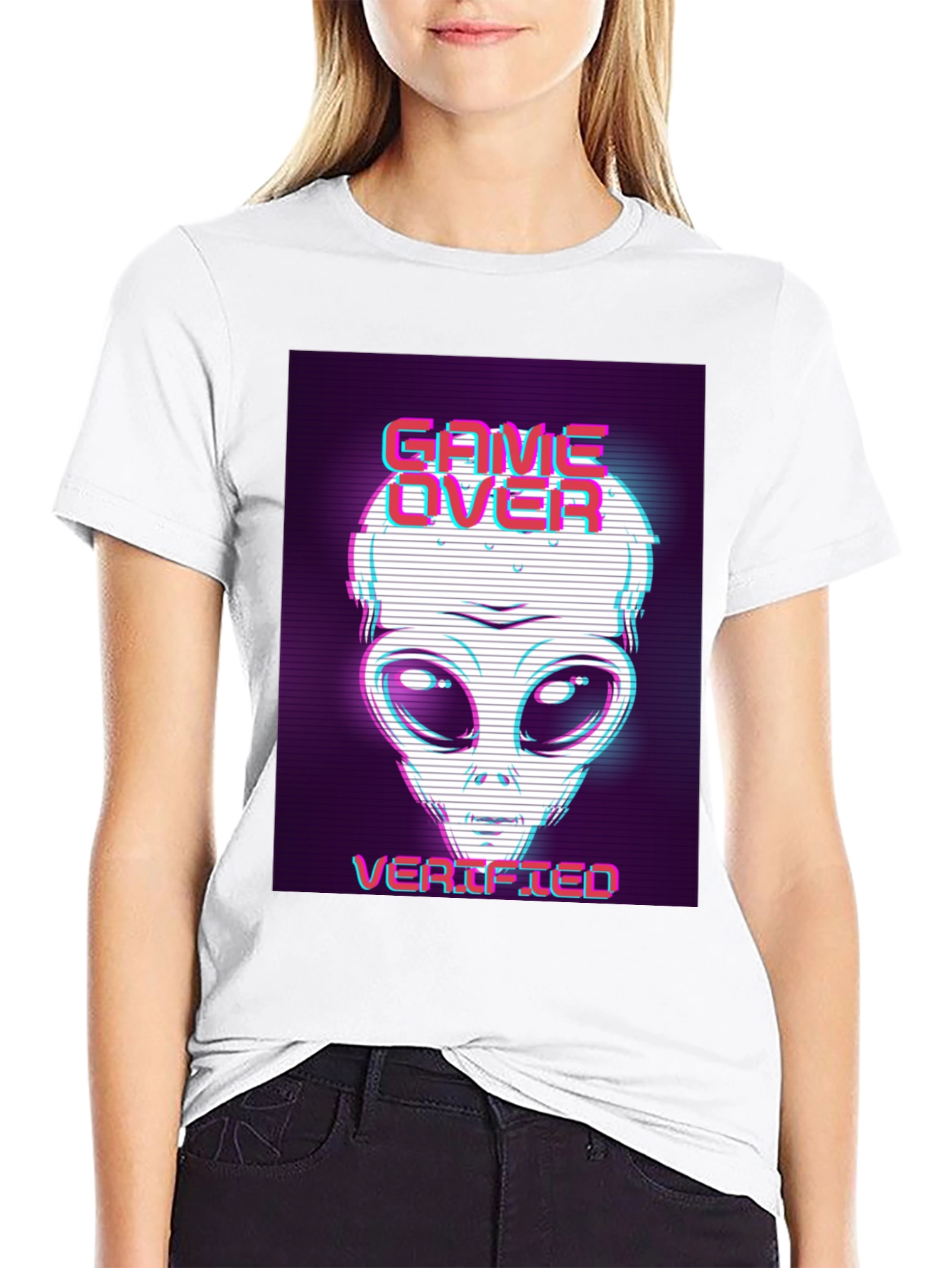 Black Game Over Alien Verified Black Graphic Tee view 9