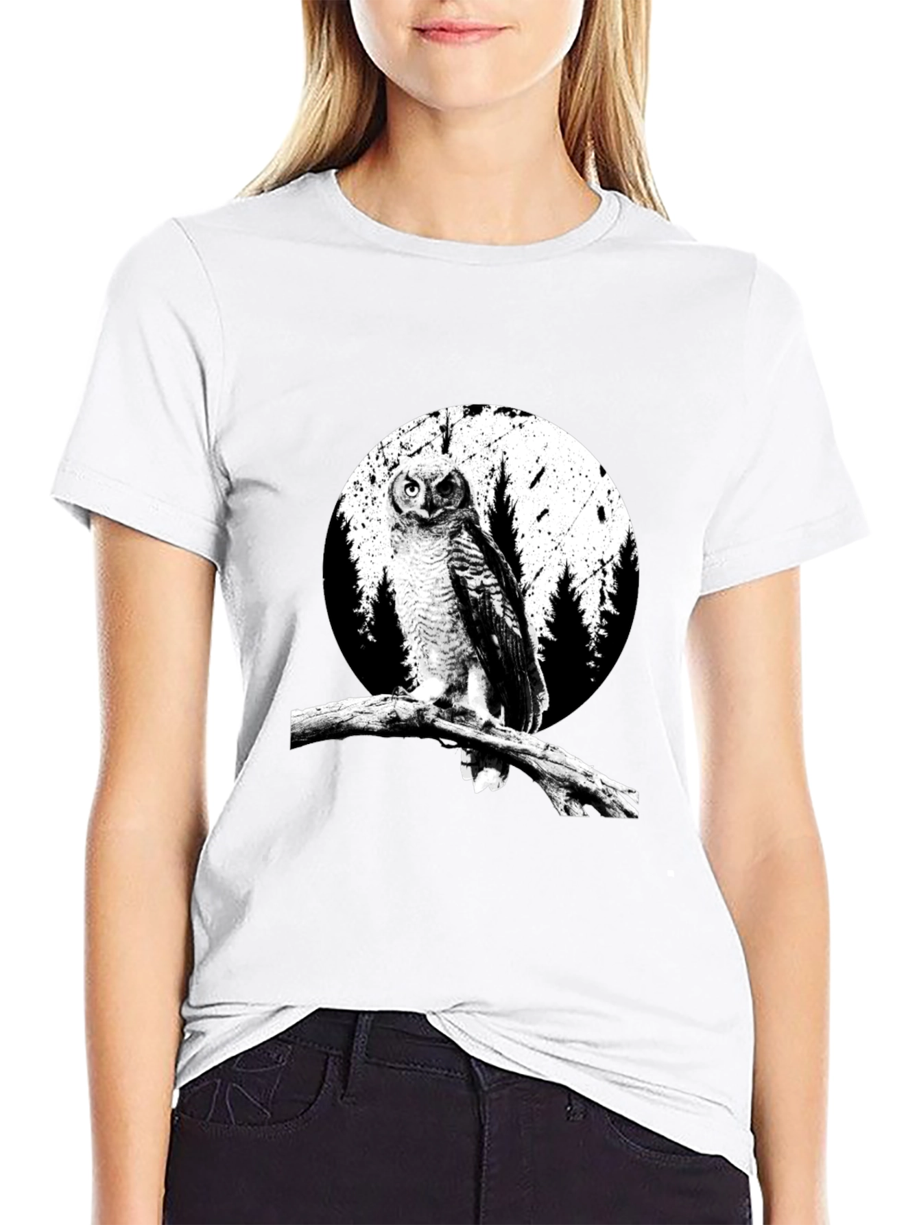 Black Owl Graphic Tee - Black Cotton T-Shirt view 9